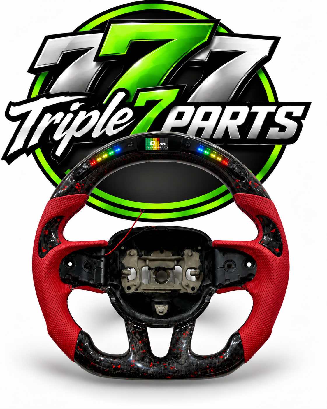 Forged Carbon Fiber Steering Wheel LED Forged For Dodge Challenger Hellcat Charger SRT | Red | Leather |