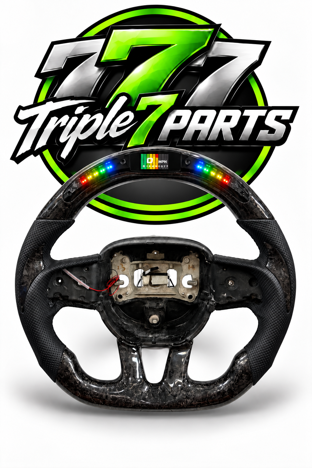 Forged Carbon Fiber Steering Wheel LED Forged For Dodge Challenger Hellcat Charger SRT | Black | Leather |