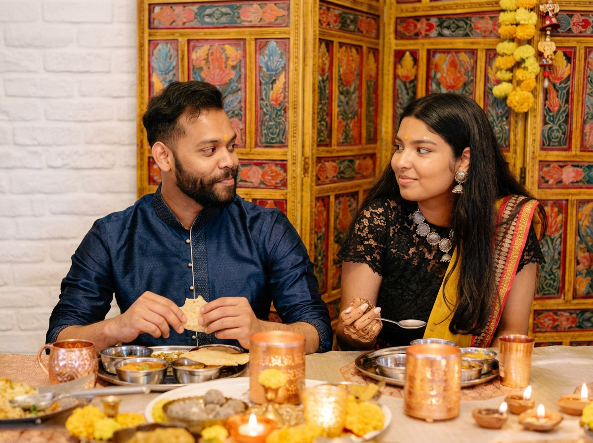 A man & woman enjoying corporate lunch catering in Mumbai in a small office