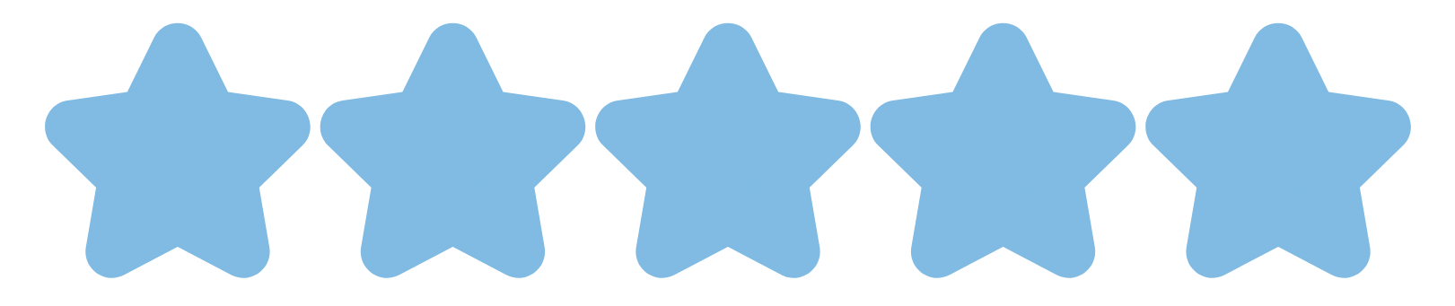 Five blue five-pointed stars in a row.