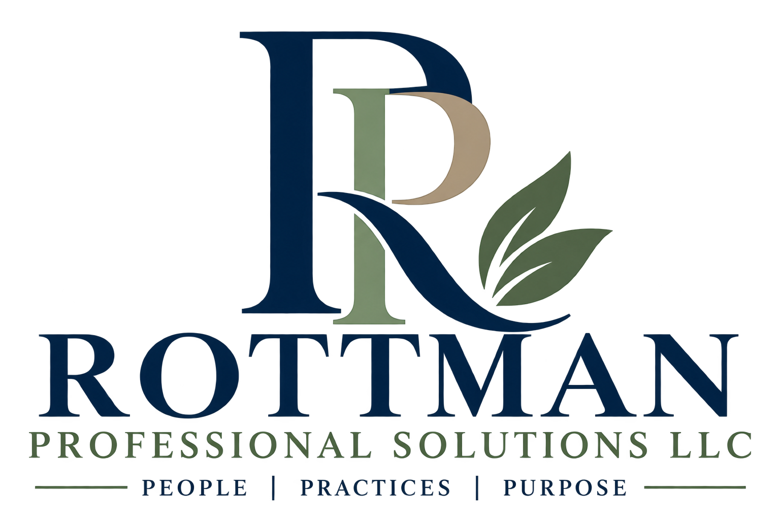 Logo with the letter R, a large leaf, and the words 'ROTMAN Professional Solutions LLC' with the tagline 'People | Practices | Purpose'.