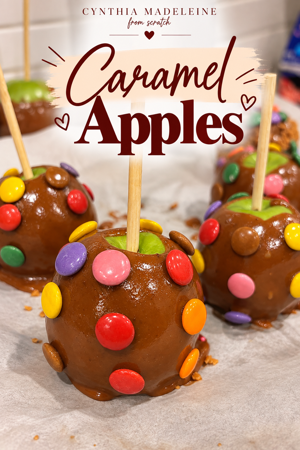 Homemade apples dipped in caramel