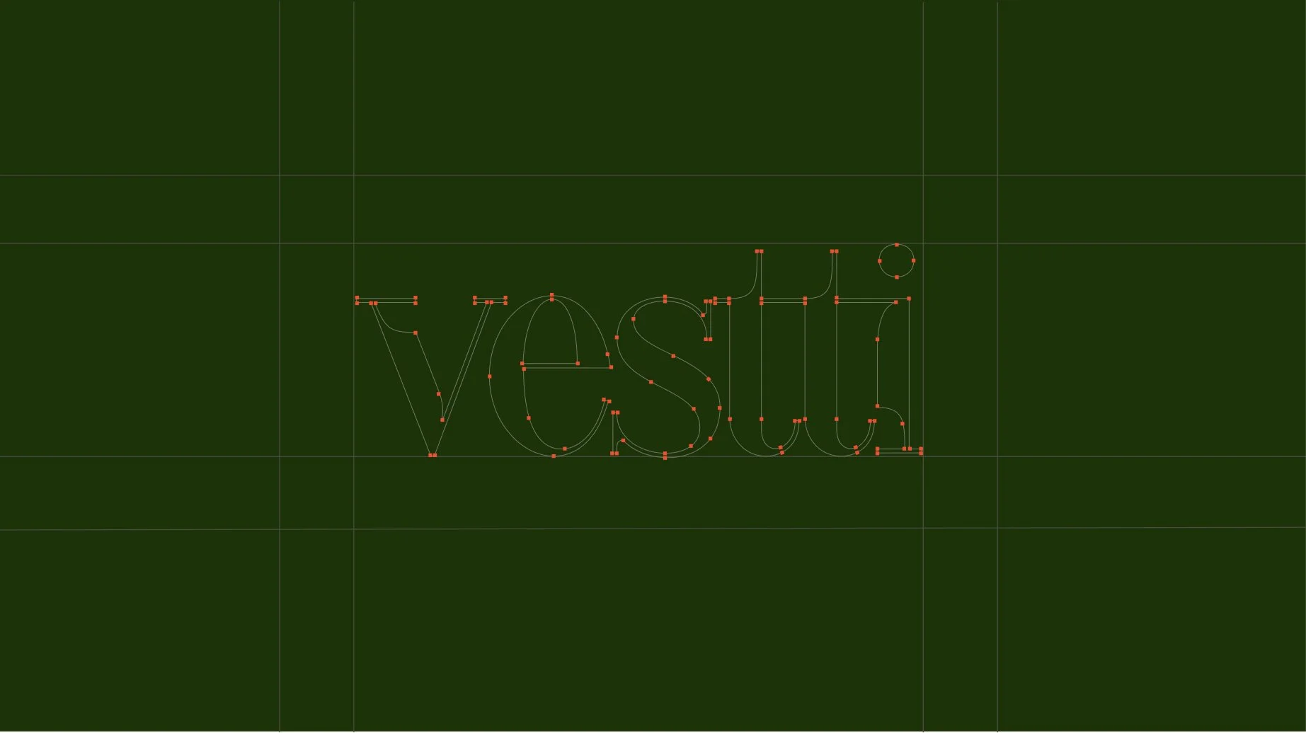 Texto en proceso de diseño que dice 'Vestti'' sobre fondo verde.