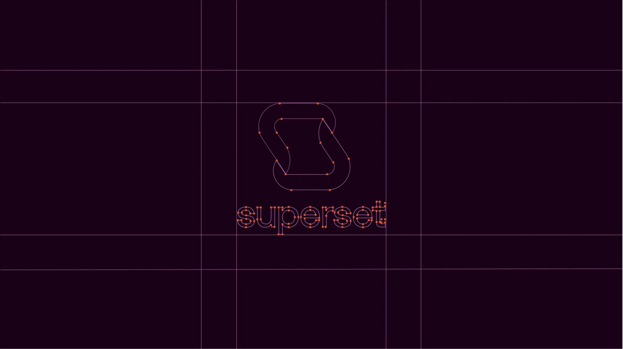 Logotipo de Supertset con diseño de líneas y puntos en color naranja, sobre fondo negro con cuadrícula técnica.
