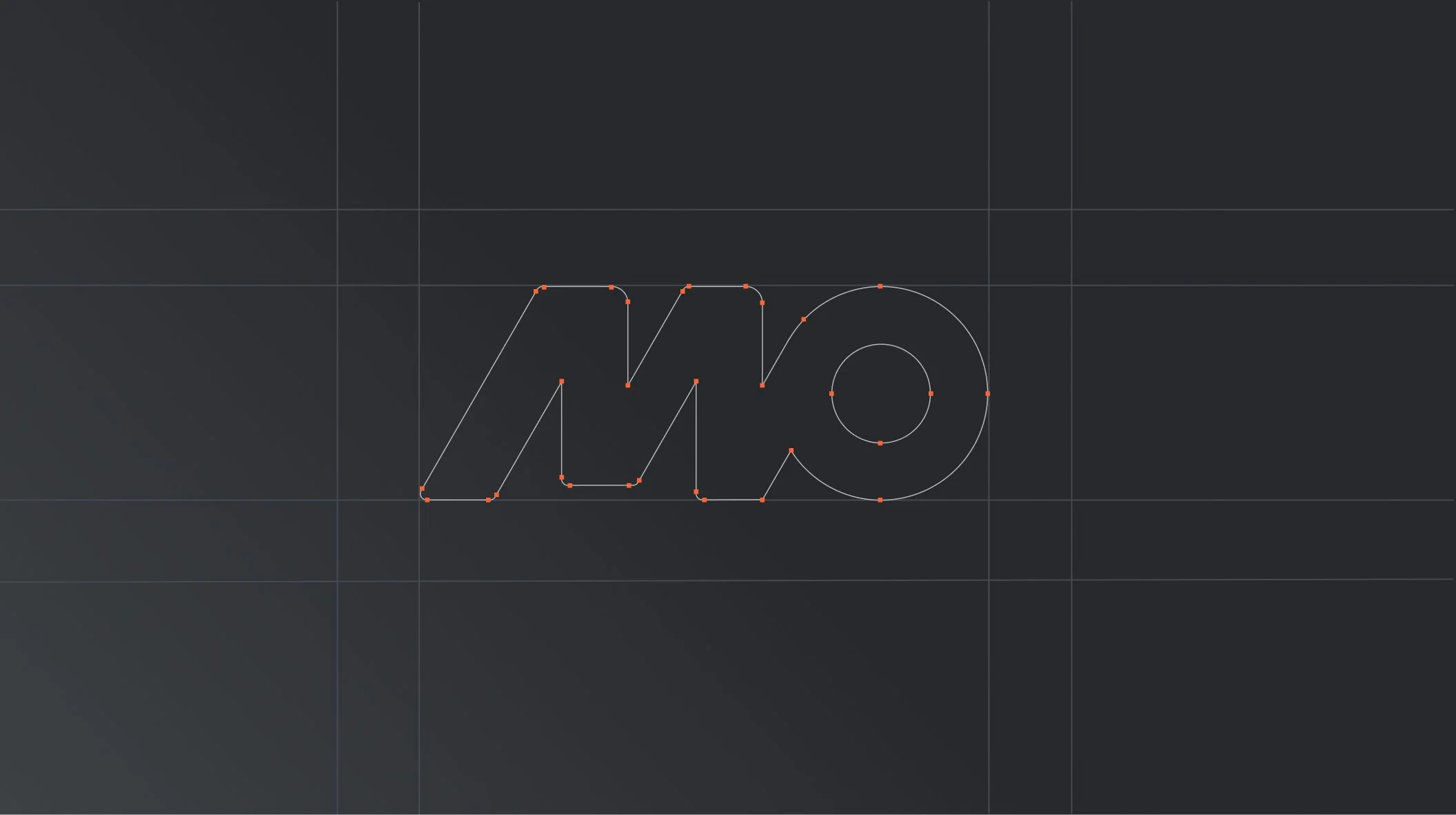 Diseño digital con la palabra "logo" en trazos de línea y puntos sobre un fondo gris oscuro
