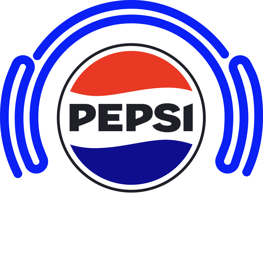 Logo de Pepsi con auriculares y la palabra 'Music' debajo.