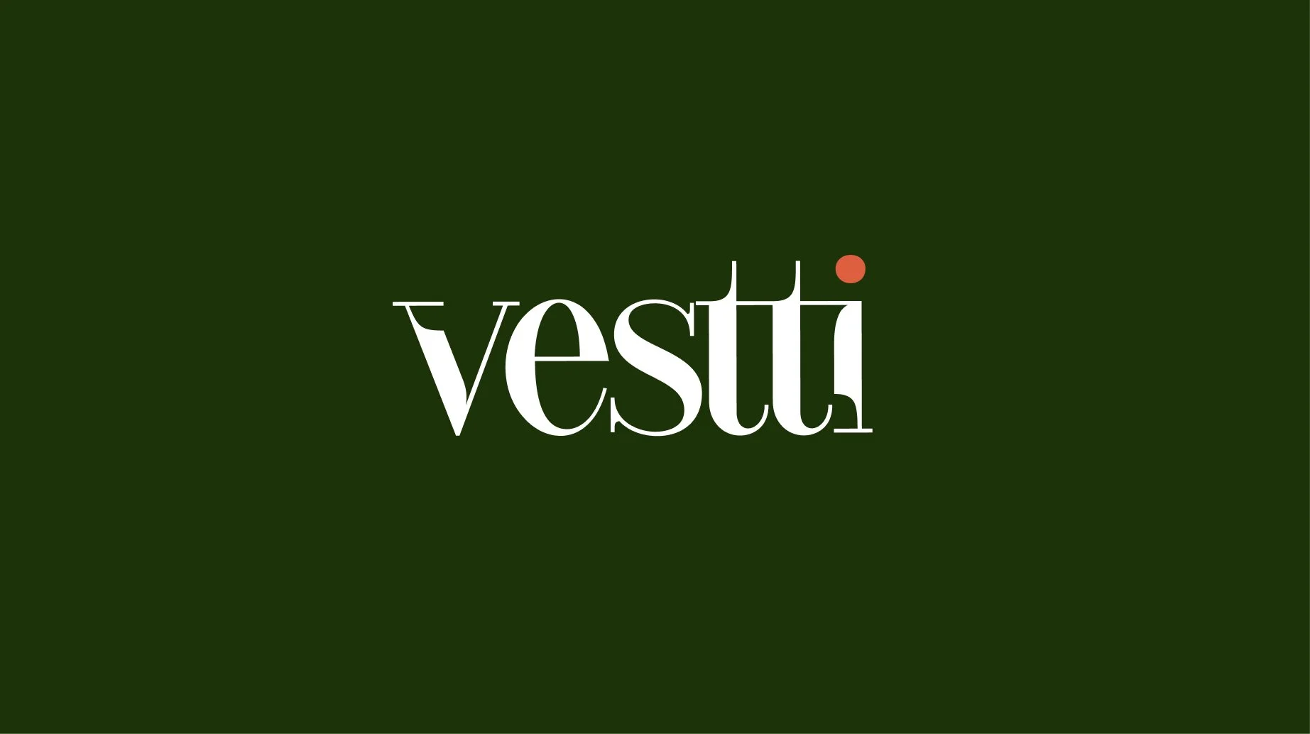 Texto que dice 'Vesti' en letras blancas en un fondo verde oscuro.