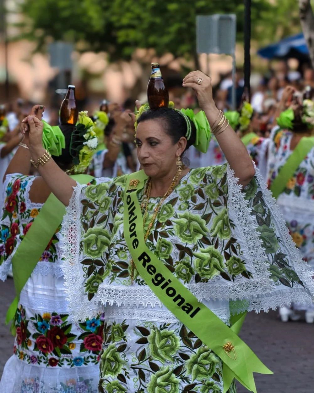 Yucatecan folk dancer in a traditional huipil