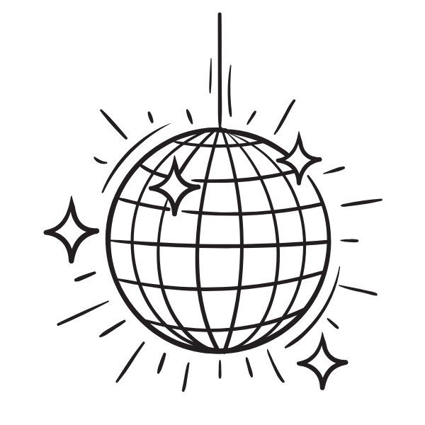 Drawing of a disco ball with sparkling effect.