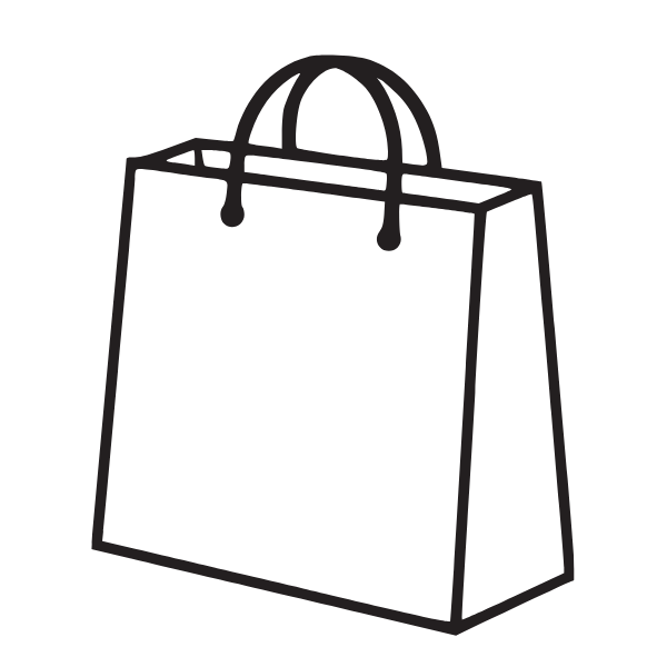 Outline drawing of a shopping paper bag with handles.
