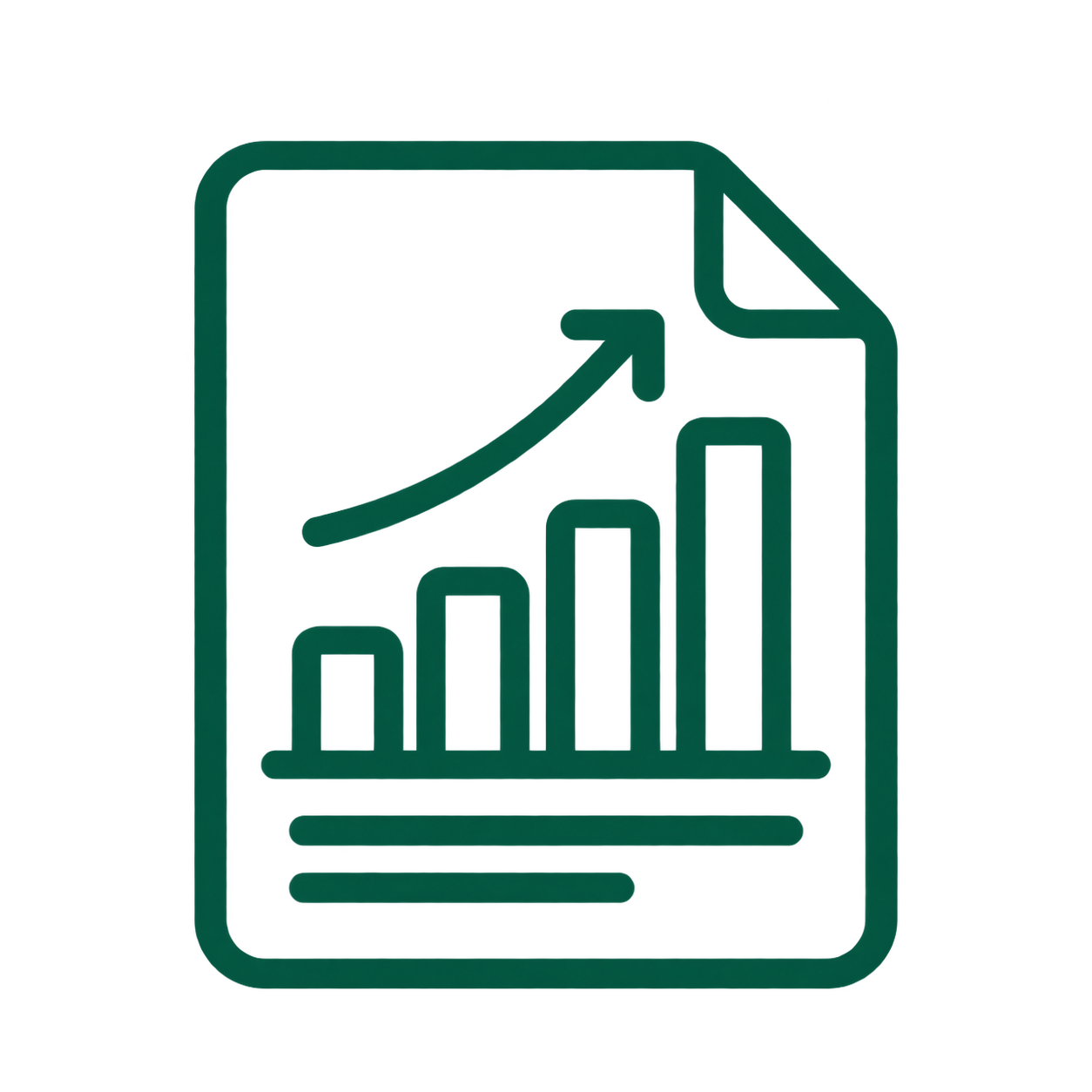 Icon of a document with a bar graph and an upward trending arrow, indicating growth or progress.