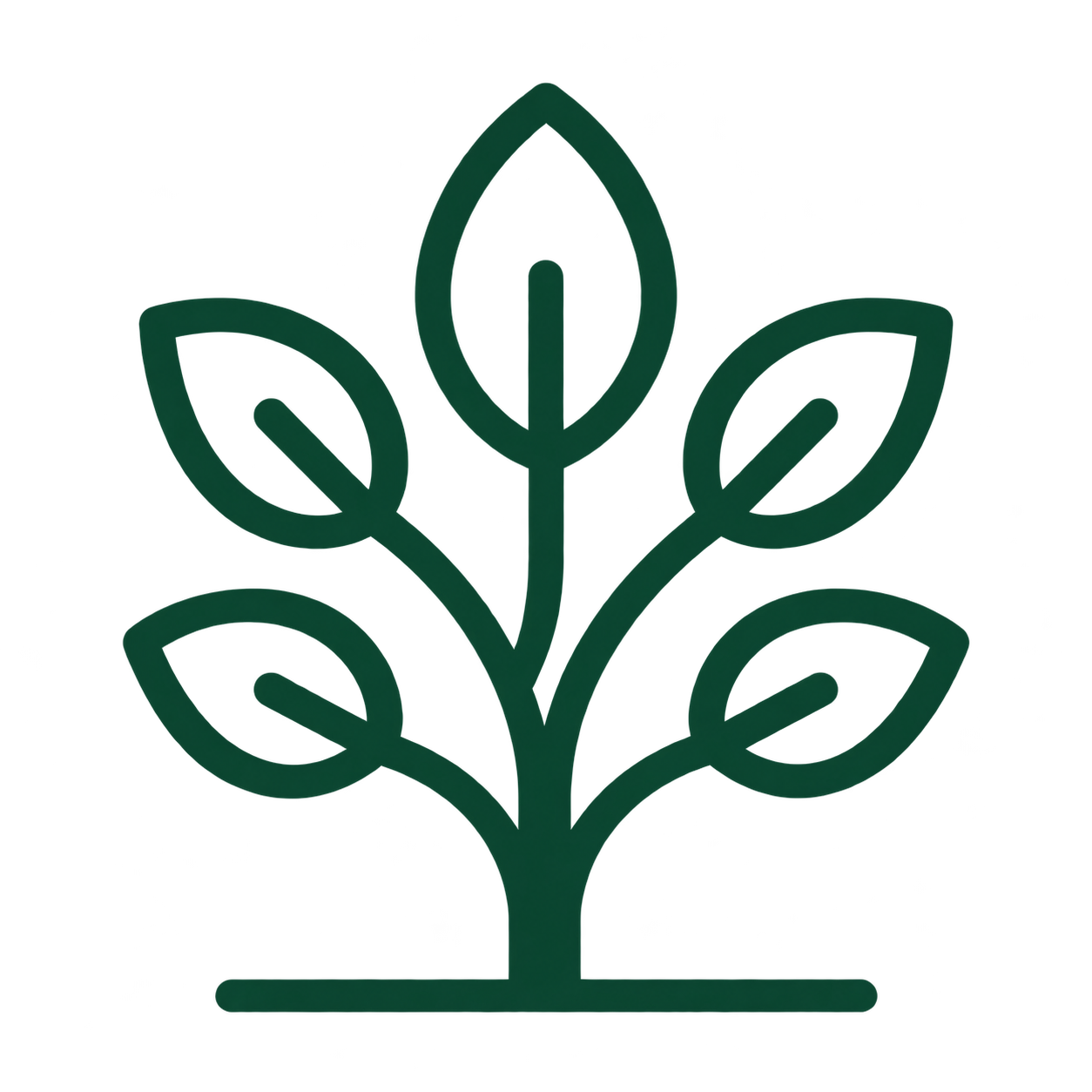 Icon of a small plant with five leaves, outlined in dark green.