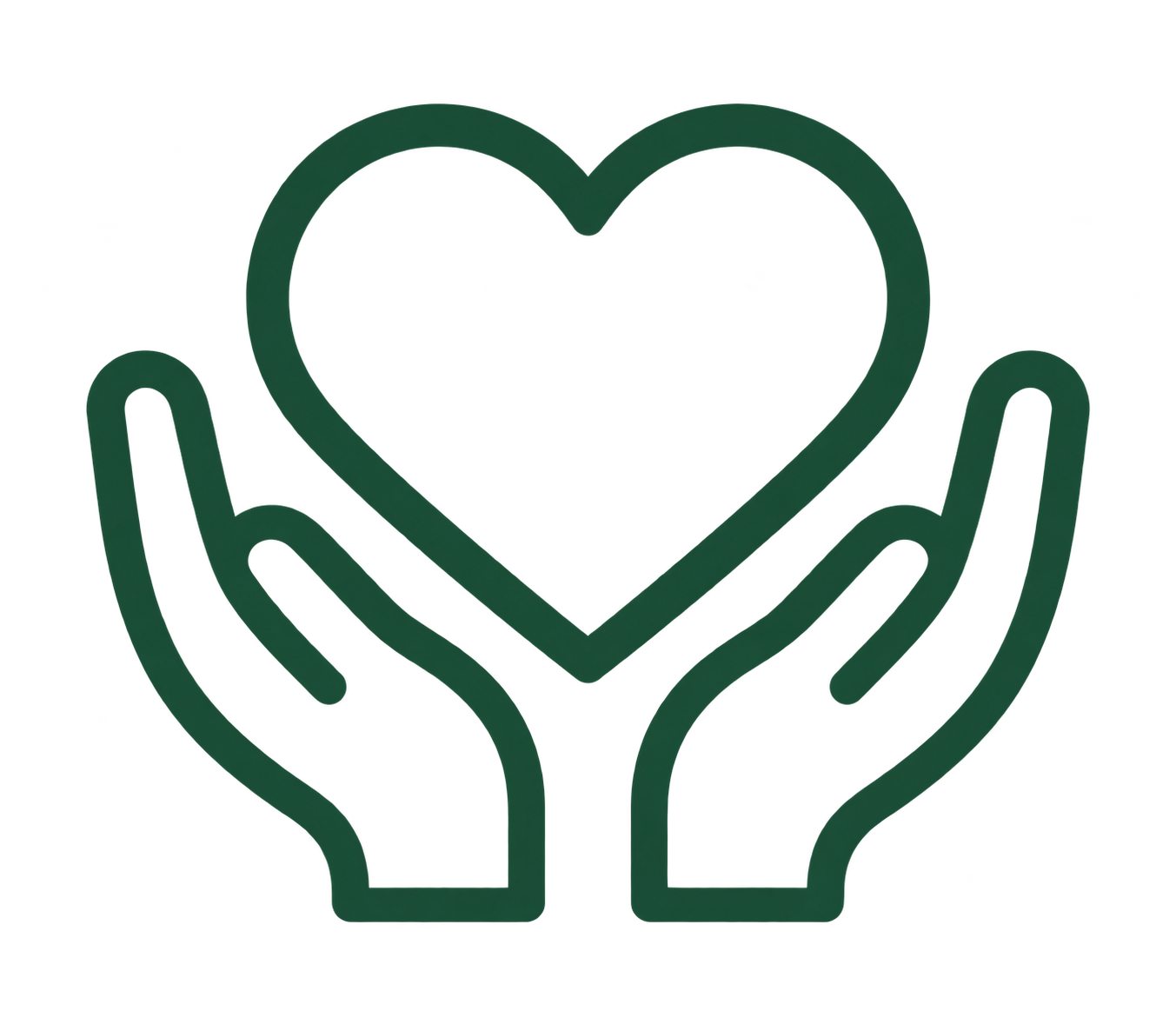 Outline of two hands holding a heart.