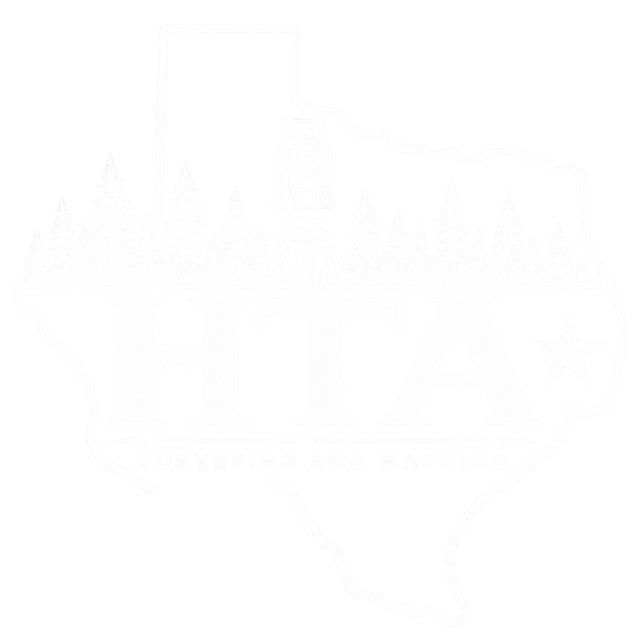 Outline of the state of Texas with survey equipment, trees, and the word 'TEXAS' in large letters, along with the text 'Surveying and Mapping'.