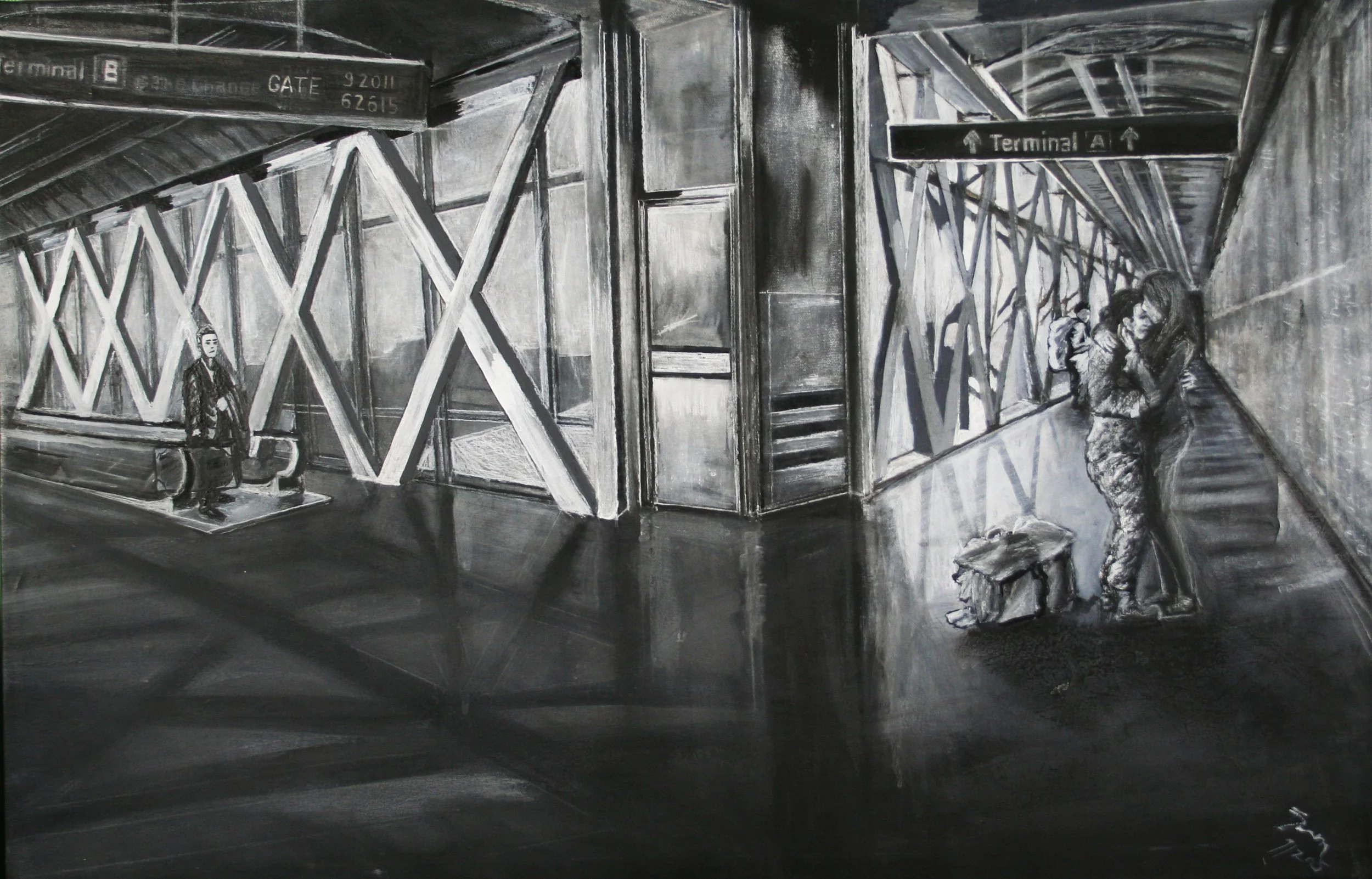 Terminal B |
2015 |
32 x 21 inches |
Charcoal, Acrylic, Gesso on Canvas 
