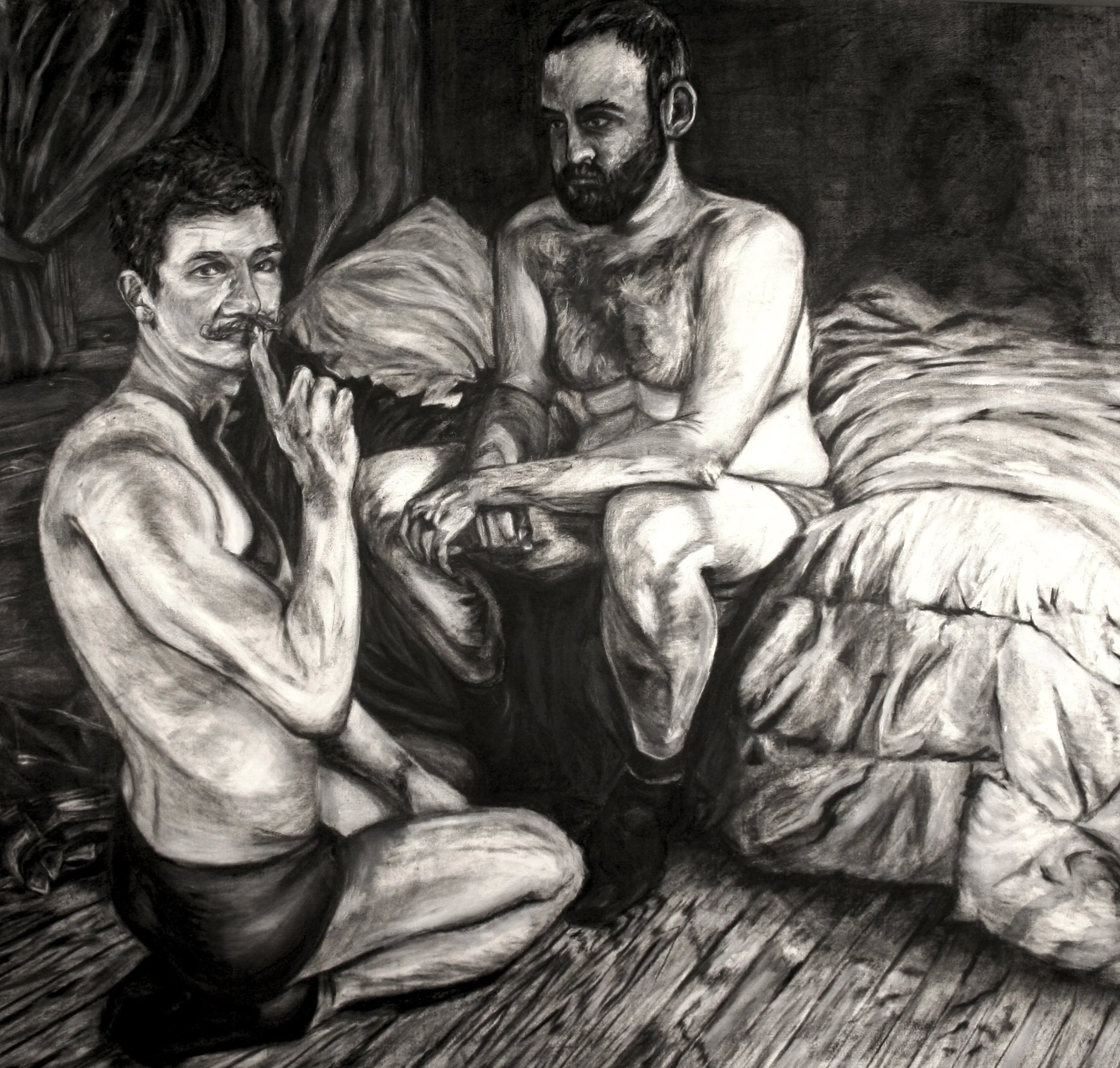 It’s Adam and Eve, not Adam and Steve |
2013 |
Charcoal and Gesso on Unstretched Canvas |
67 x 72 inches |
$5200
