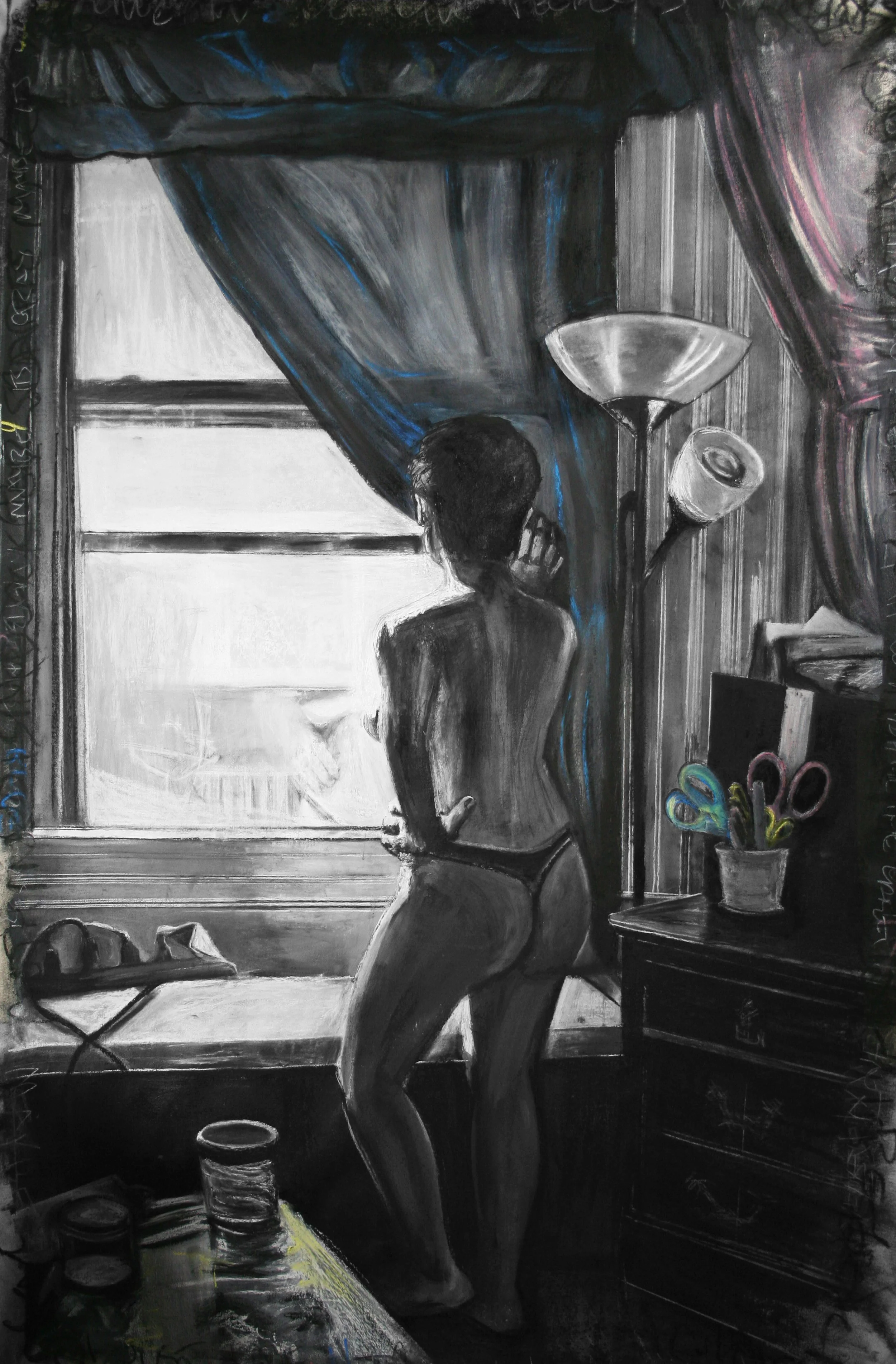 Bosom |
2017 |
Charcoal, Gesso, and Pastel on Canvas |
63 x 42 inches
