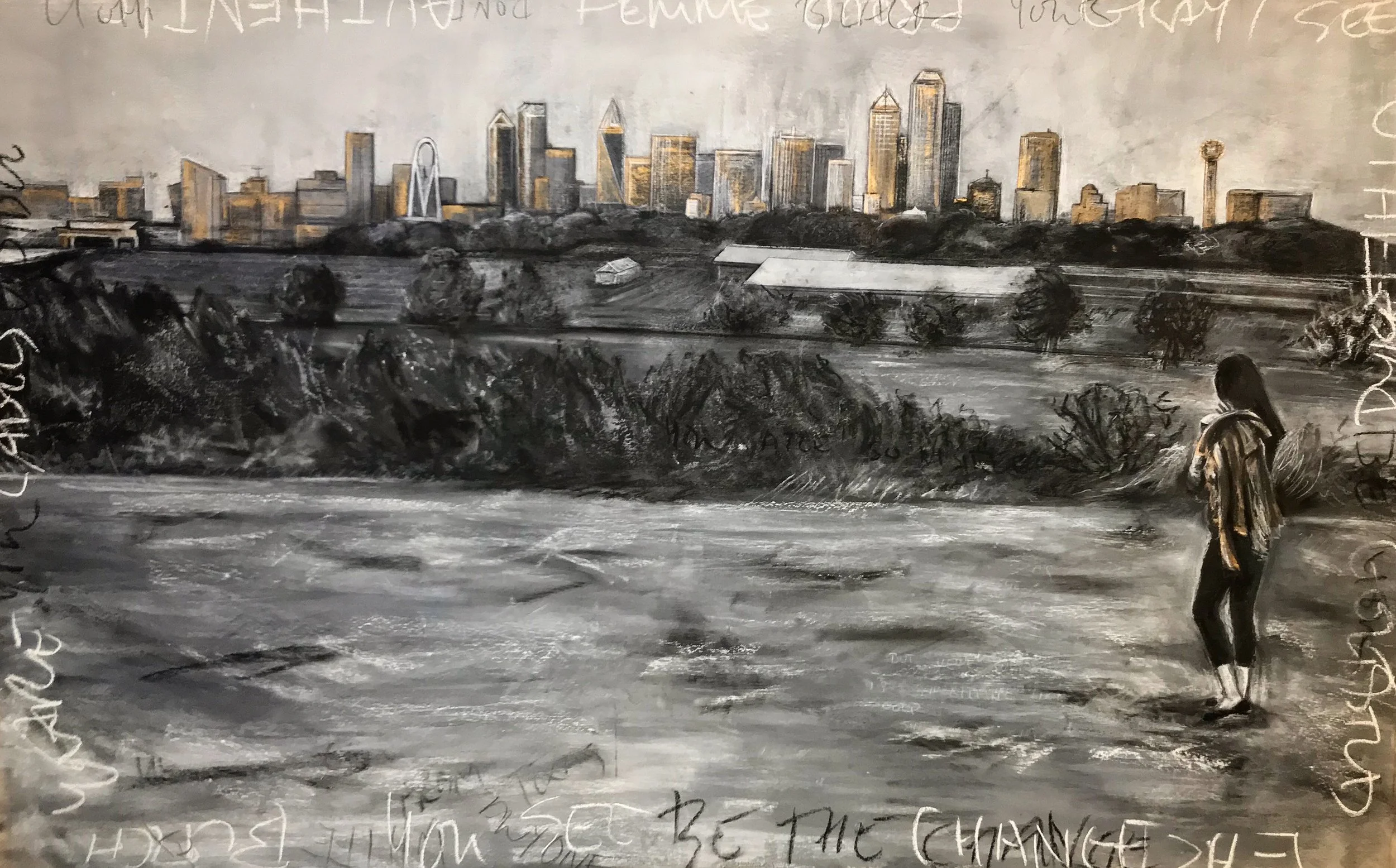 Country Roots |
2017 |
60 x 39 inches |
Charcoal, Gesso, Acrylic on Unstretched Canvas |
$3500

