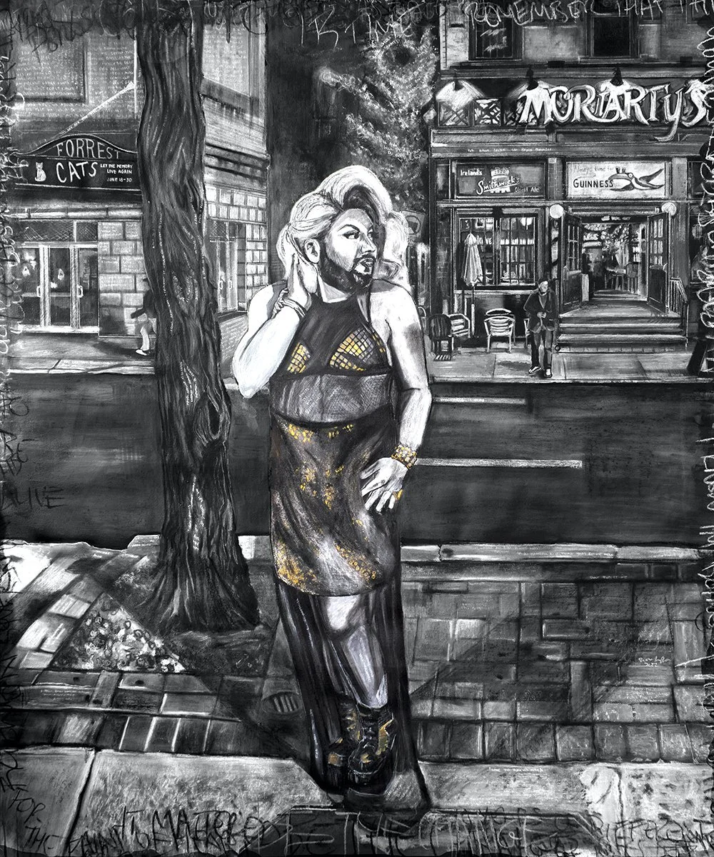 Streets of Philadelphia |
 2022 |
Charcoal and Acrylic on Unstretched Canvas |
60 x 68 inches
$7500
