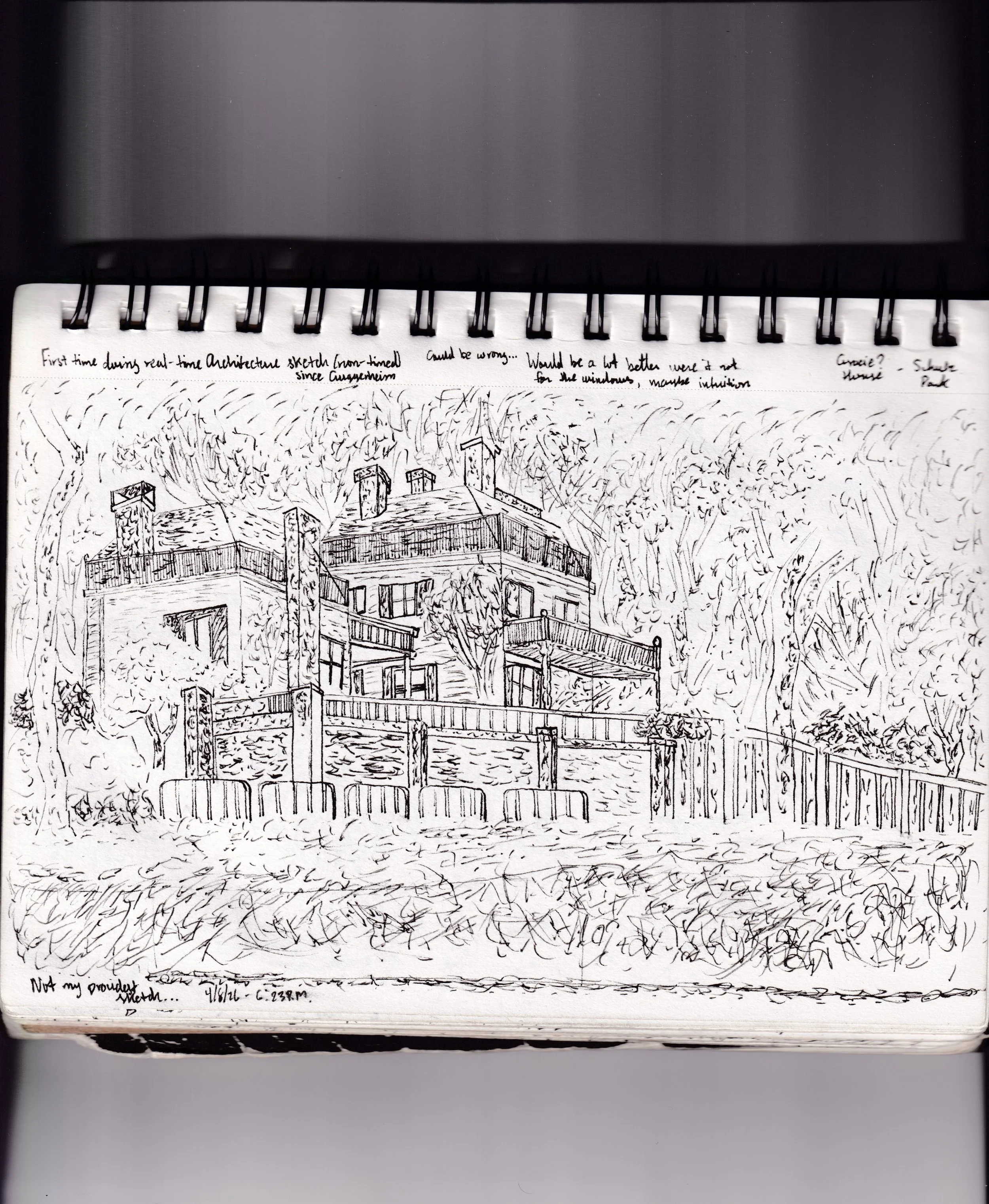 Gracie House - 87th Street (Carl Schurz Park Afternoon) [4-8-2026]

Sketchbook:
First time doing real-time Architecure sketch (non-timed) since Guggenheim (early 2023); could be wrong...
Would be a lot better were it not for the windows, maybe intuit