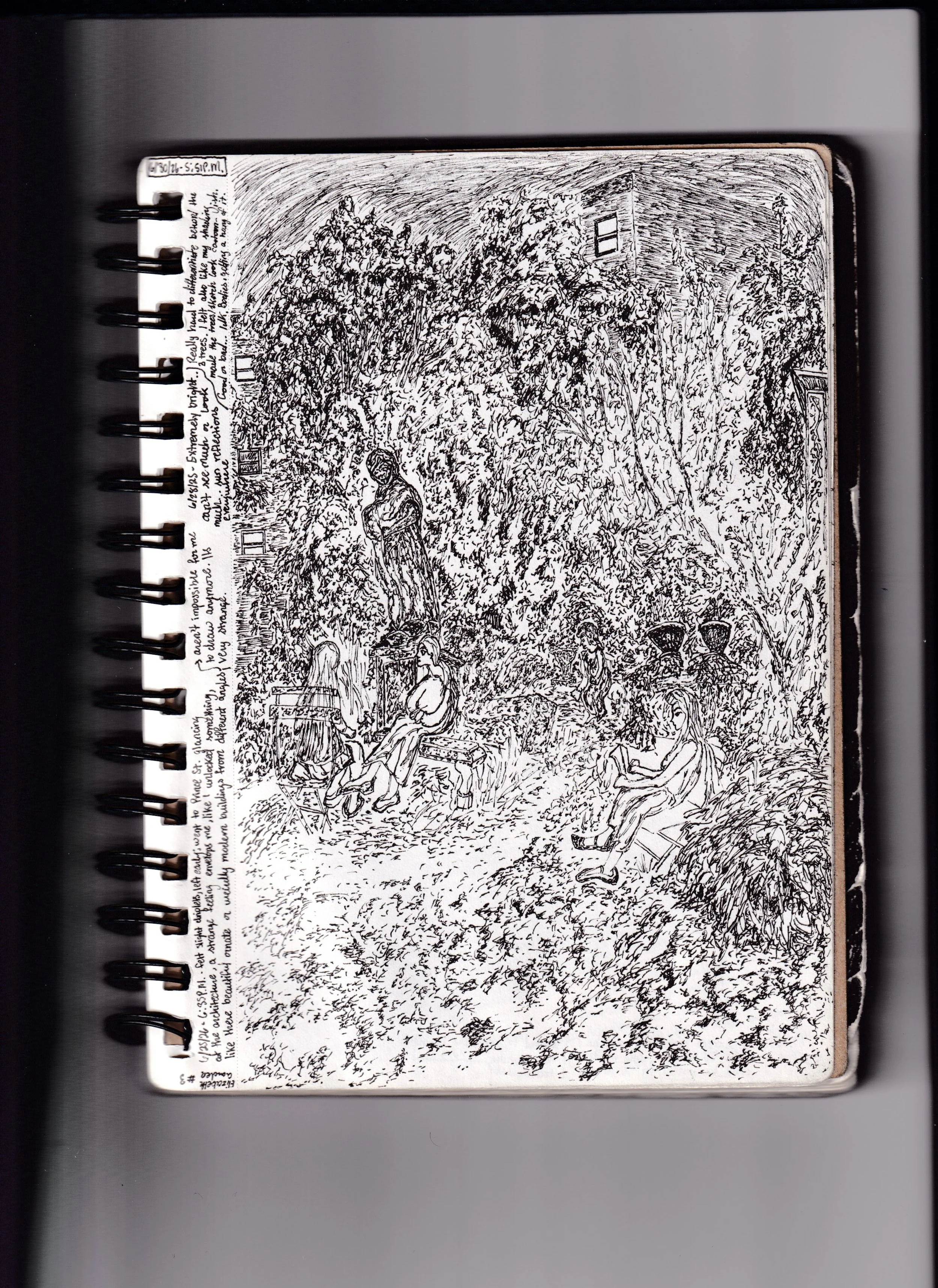 Elizabeth St. Garden #3 [6-30-2026]

Sketchbook:
Elizabeth St. Garden #3

6/25/2026 - 6:35 P.M. - Felt slight droplets, left early; went to Prince Street, glancing at the architecture, a strange feeling envelops me, like I unlocked something, Like th
