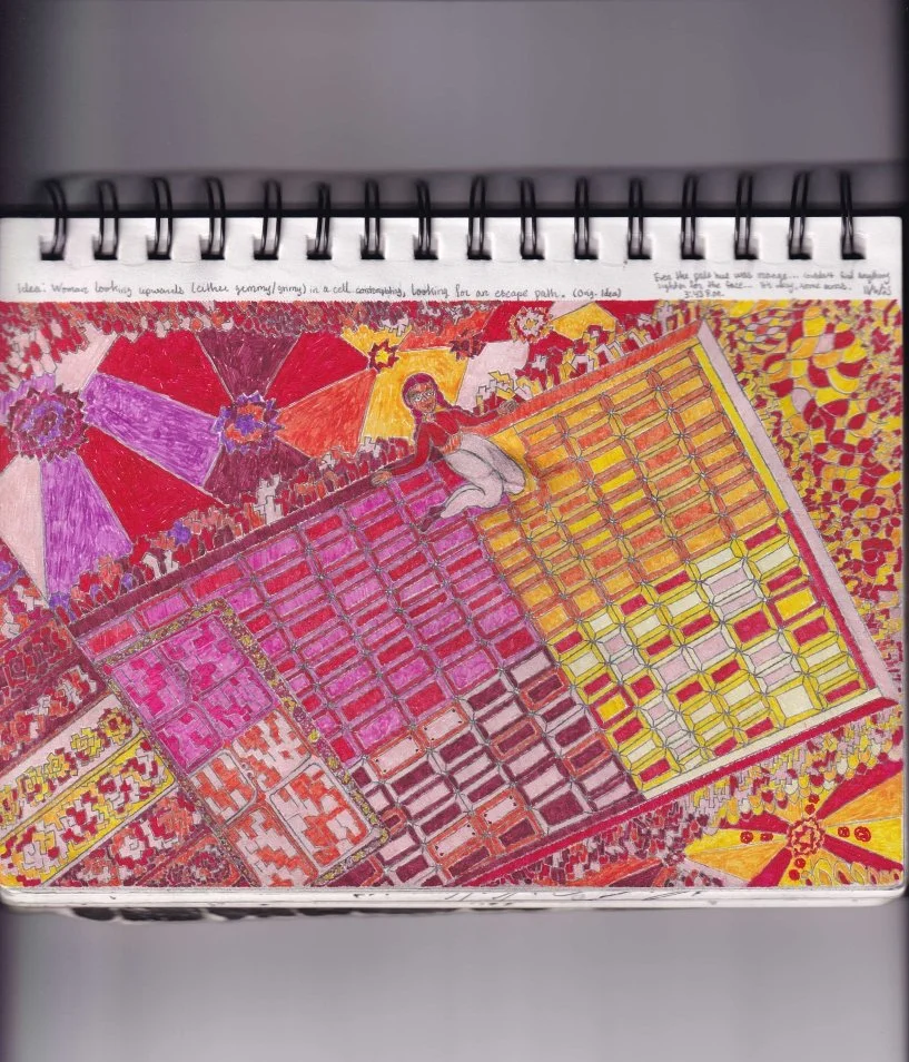 [Non-Reference] Gem Jail [11-6-2025]

Sketchbook:
Idea: Woman looking upwards (either gemmy/grimy) in a cell contemplating, looking for an escape path (Original Idea).

Even the pale hue was orange...couldn't find anything lighter for the face...It's