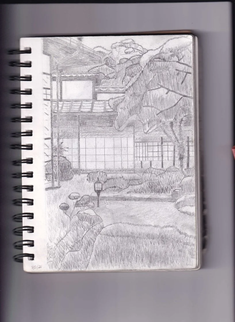 Japanese House Reference [2-20-2025]

My first real drawing (non-book exercises) in over a year. I decided to continue pursuing drawing after being incredibly
surprised that the sketch turned out better than I possibly expected after not doing any re