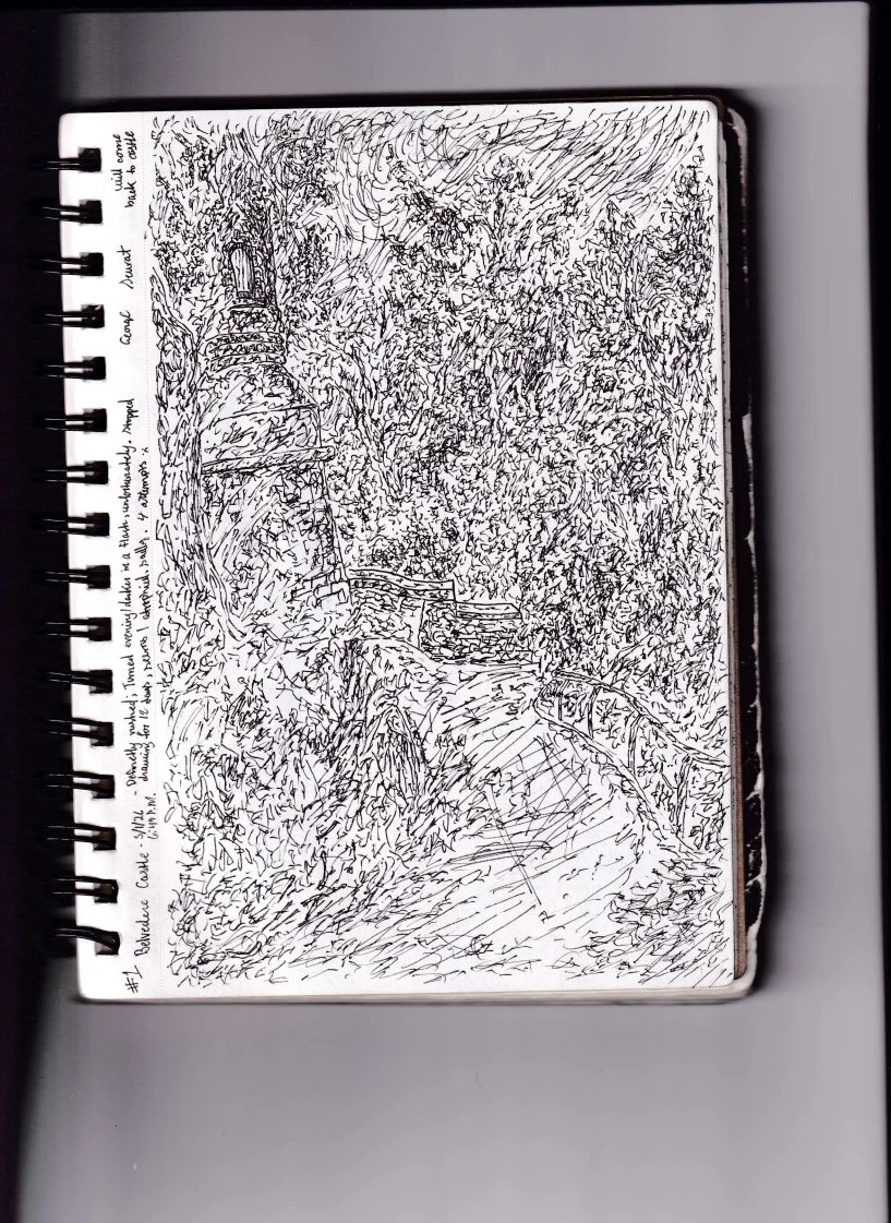 Belvedere Castle #1 [5-1-2026]

Sketchbook:
Belvedere Castle #1   
5/1/2026  6:49 P.M.

Definitely rushed; Turned evening/darker in a flash, unfortunately. Stopped drawing for 12 days, seems I atrophied, sadly.
4 attempts (before Belvedere Castle #1)