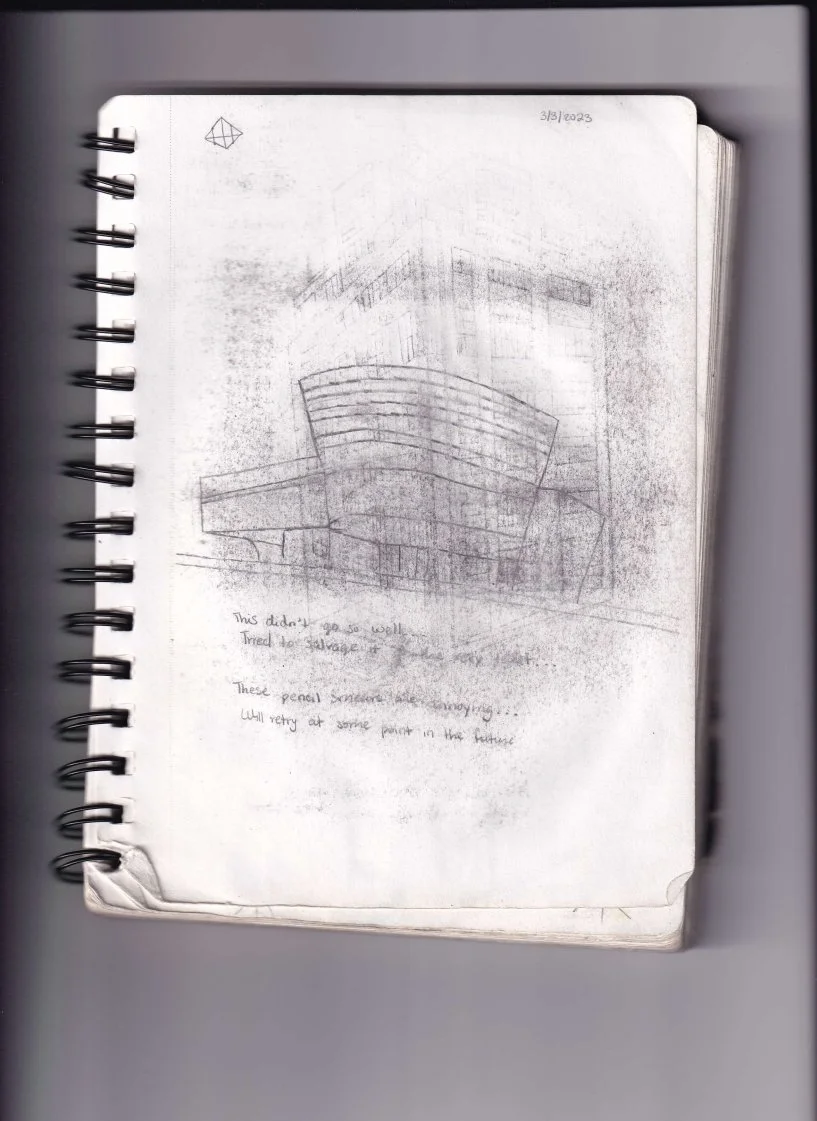 [Sketch #5] Guggenheim Museum [3-3-2023]
This didn't go so well..
Tried to salvage it at the very least...

These pencil smears are annoying...
Will retry at some point in the future.