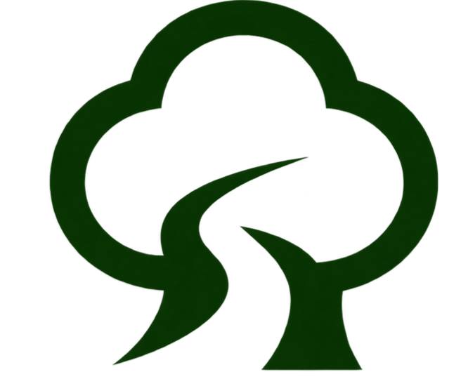 Green stylized cloud with a winding road or river inside.