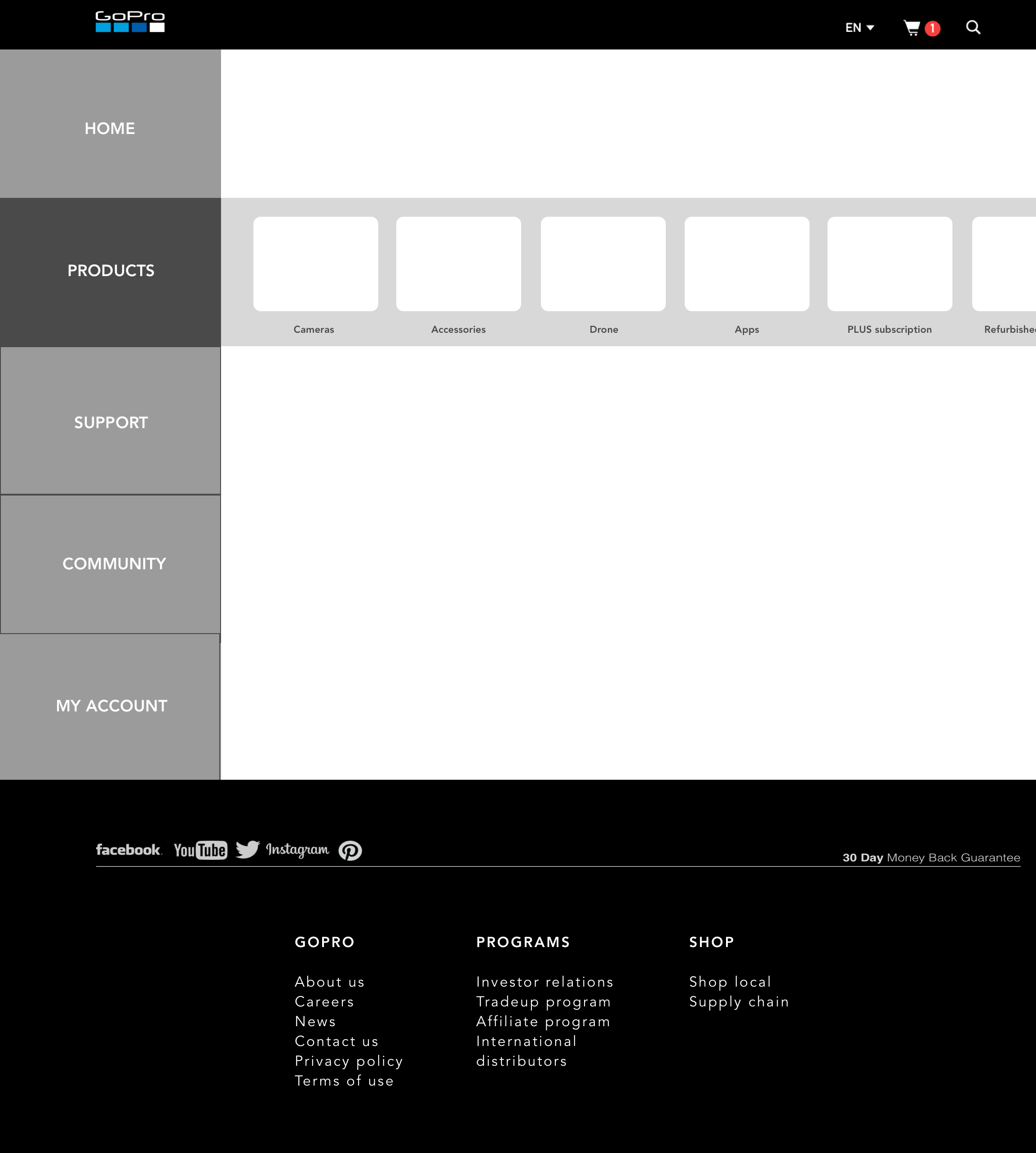 UI Exploration 1 for the Products menu, GoPro Website Information Architecture Redesign