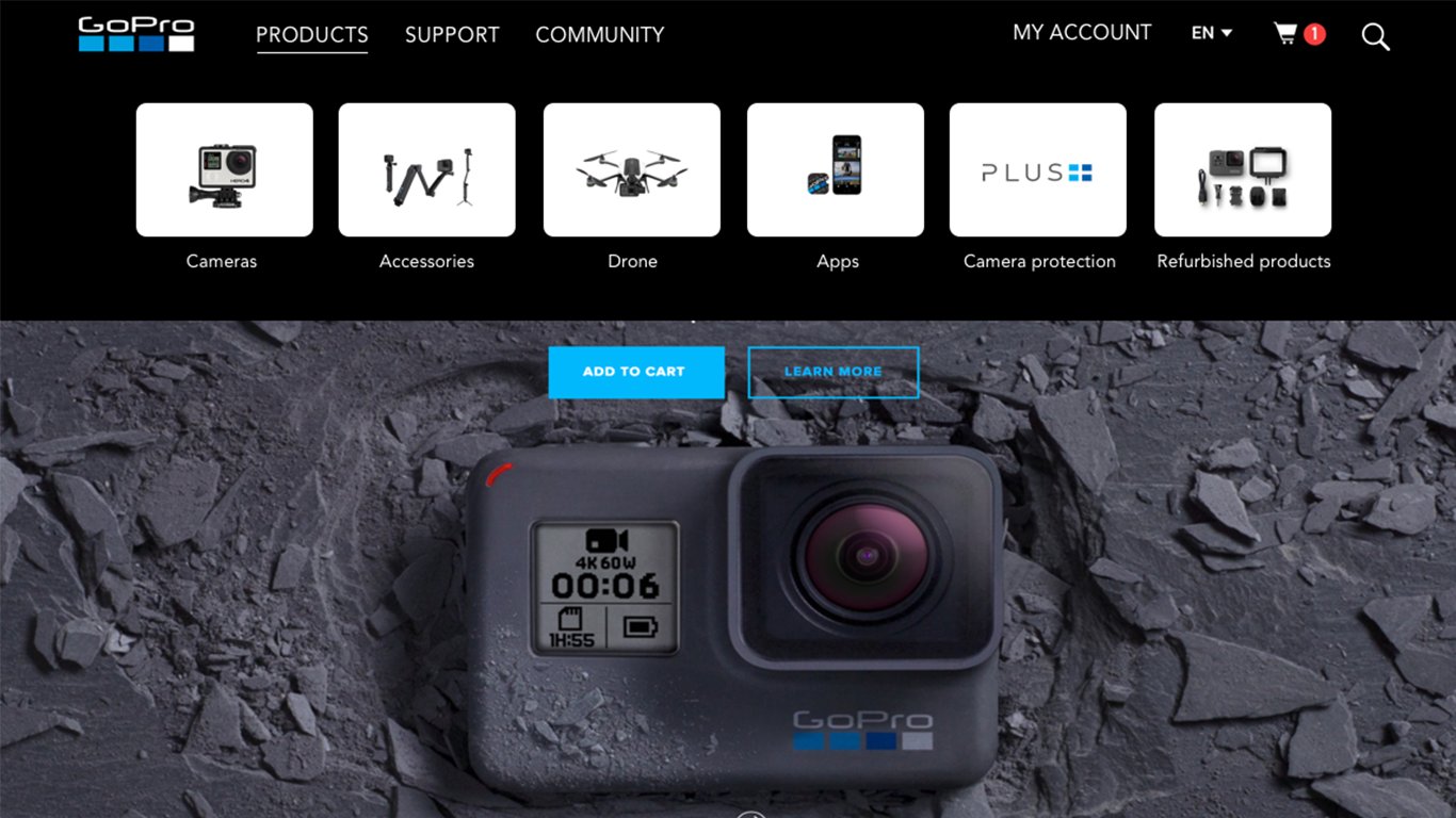 Redesigned Products Menu, GoPro Website