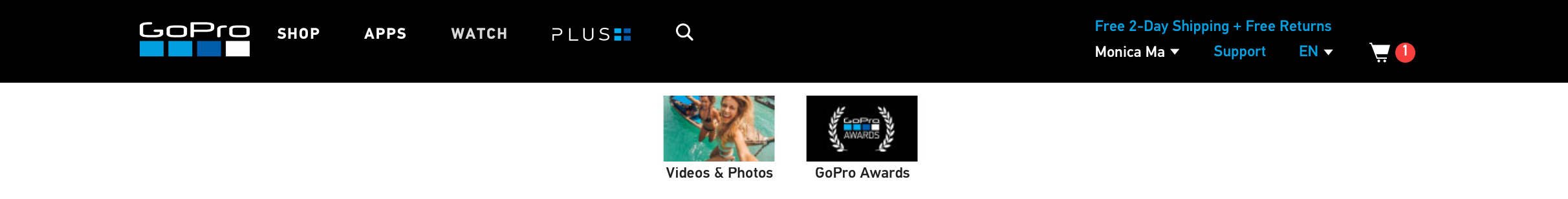 Current Watch Menu, GoPro Website