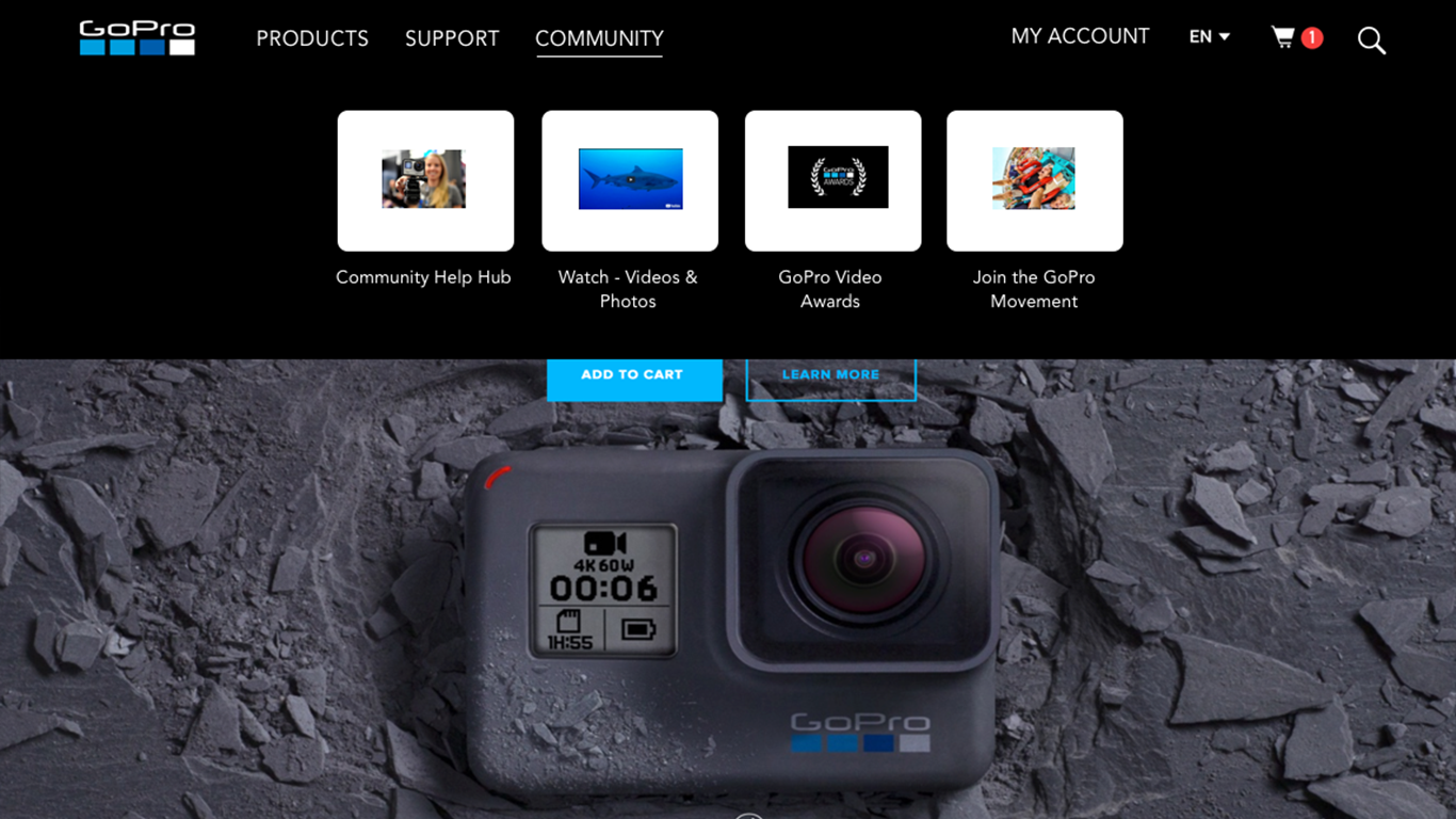 Redesigned Community Menu, GoPro Website
