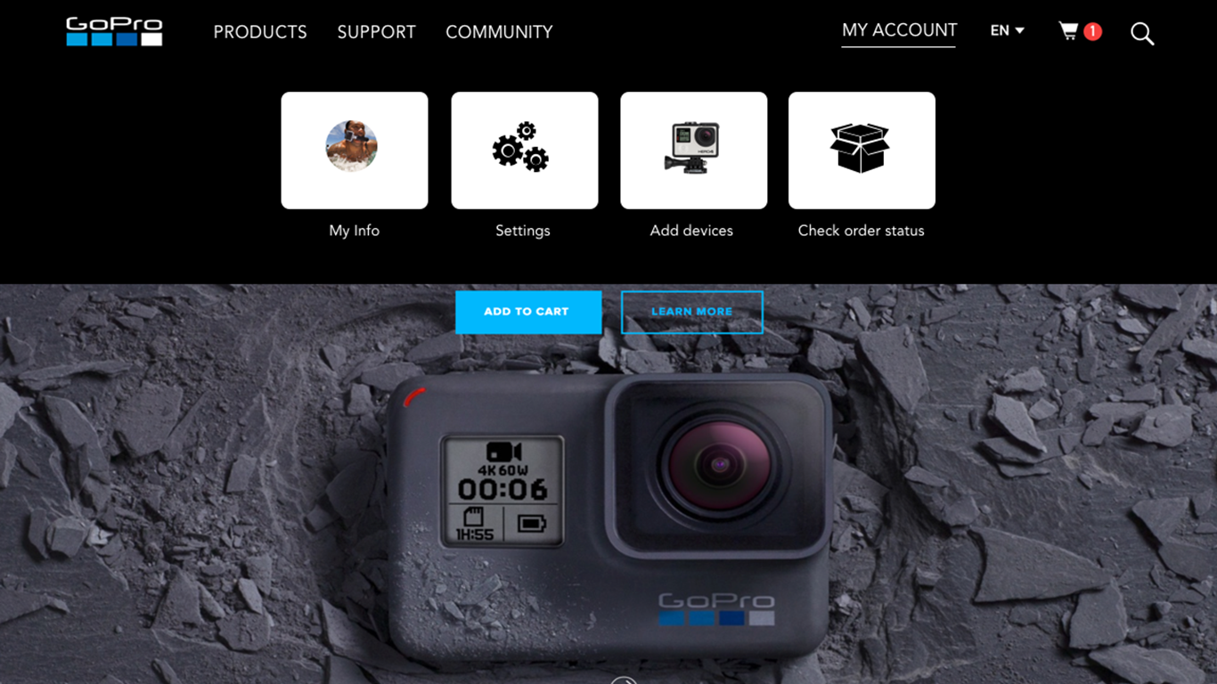 Redesigned Account Menu, GoPro Website