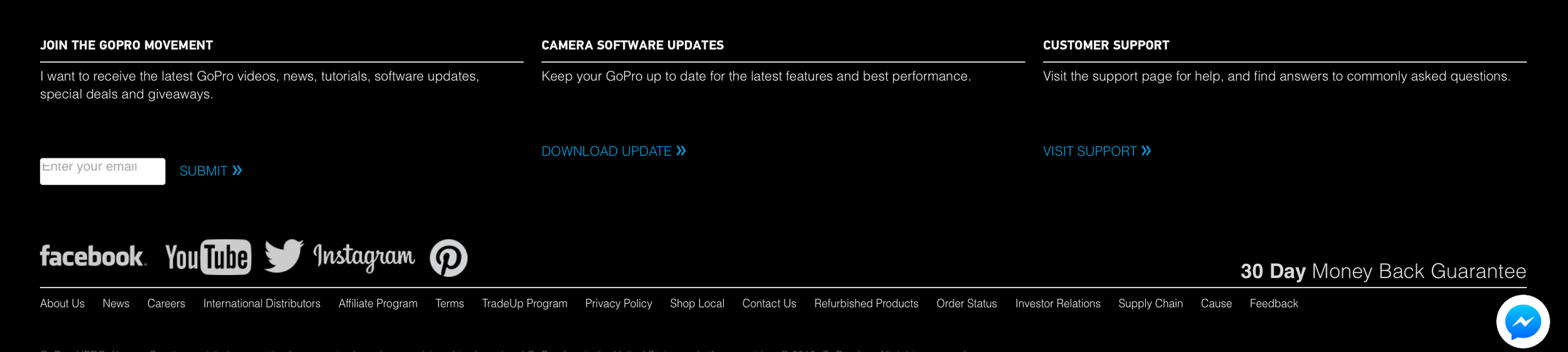 Current Footer Navigation, GoPro Website
