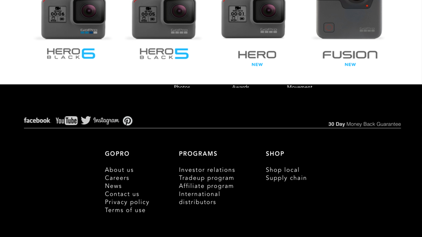 Redesigned Footer Navigation, GoPro Website