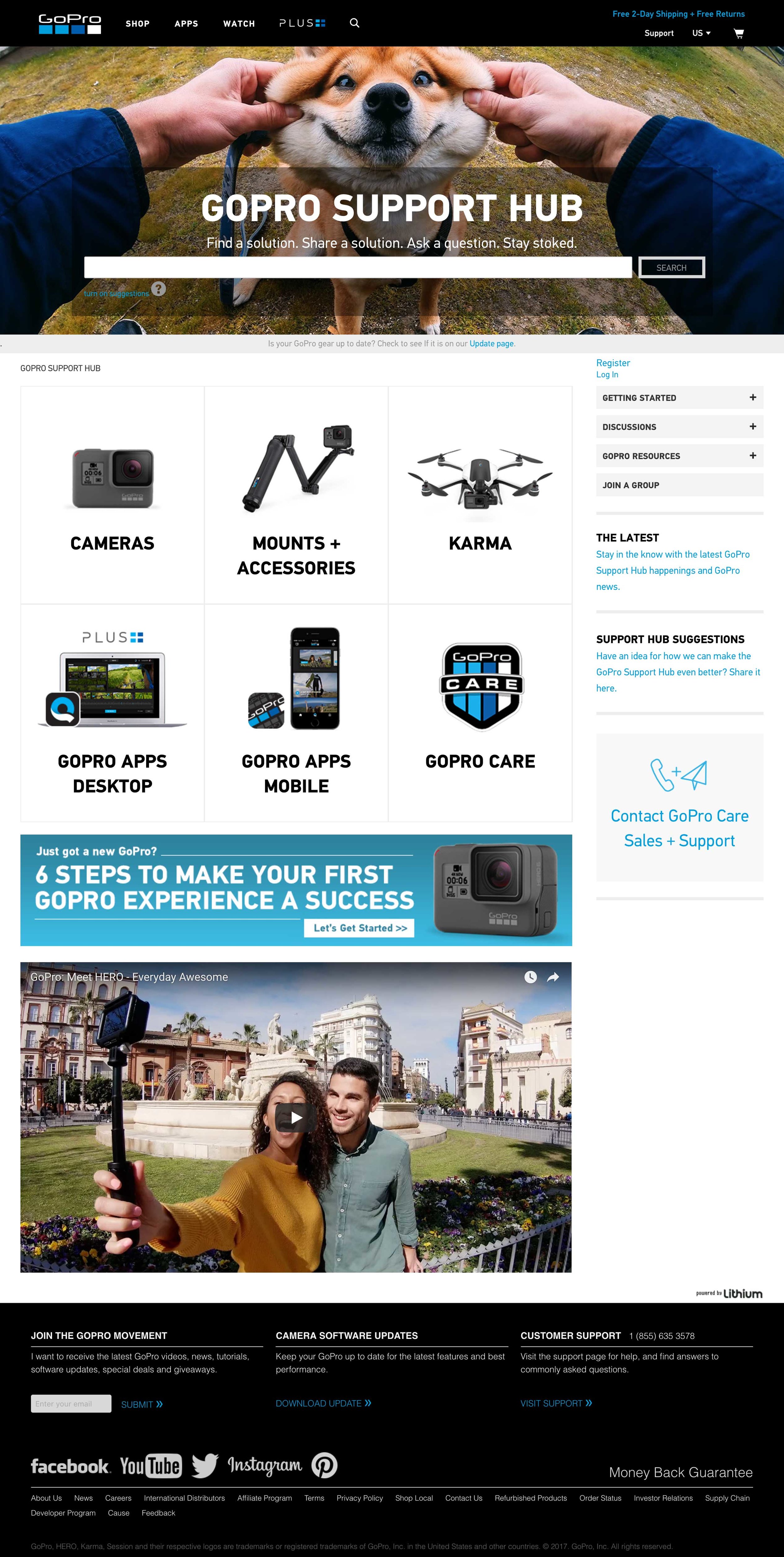 Support Hub, GoPro Website