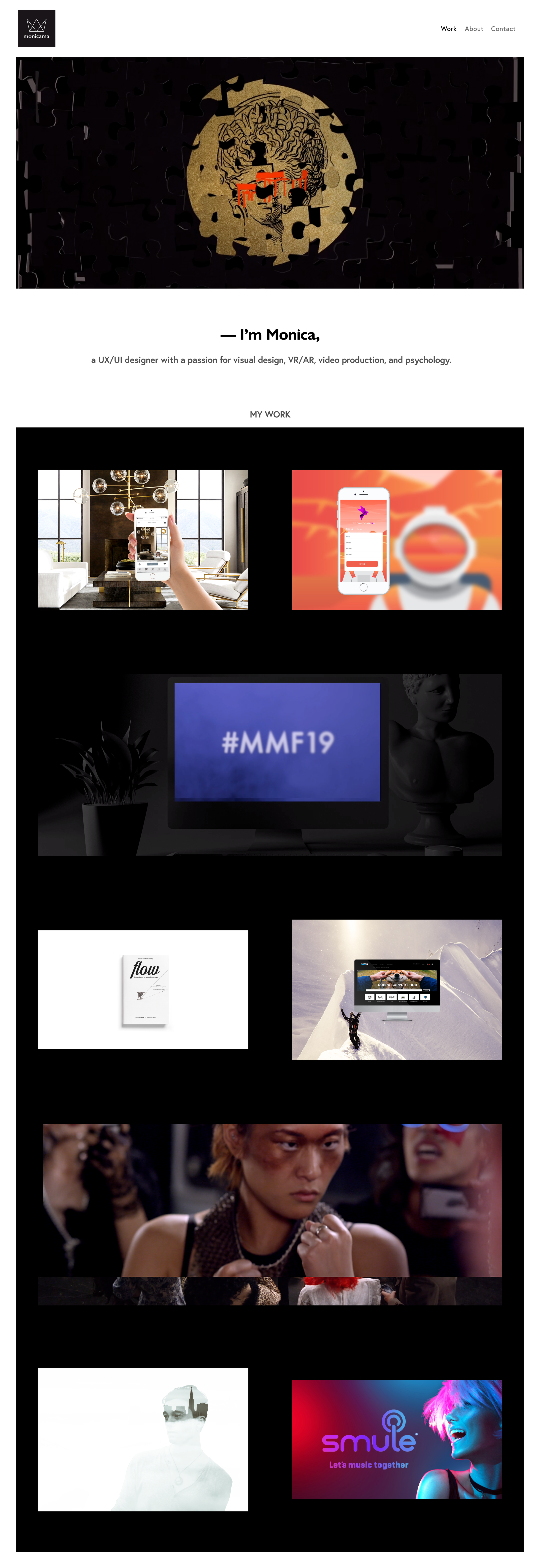 Landing Page for monicama Website 1.0, Dec 2018 - June 2019