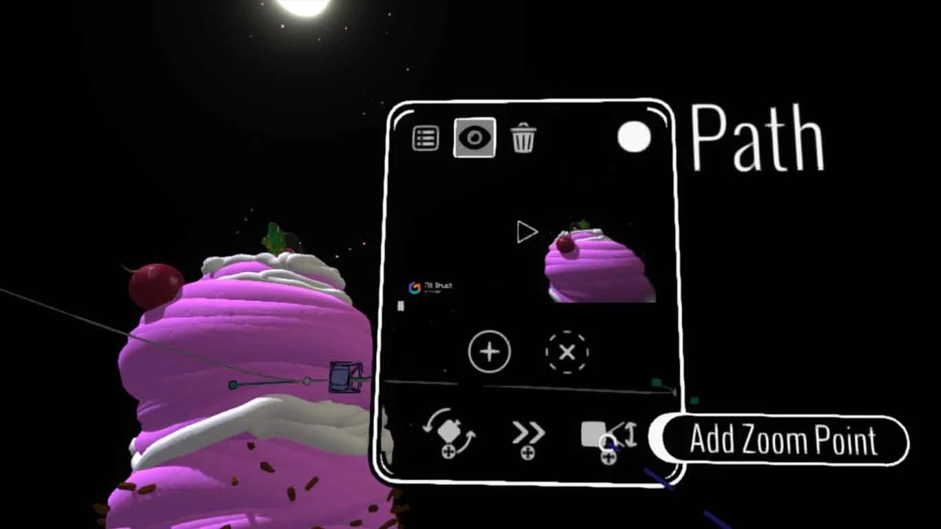 Camera Path panel with the renamed Add Zoom point tool