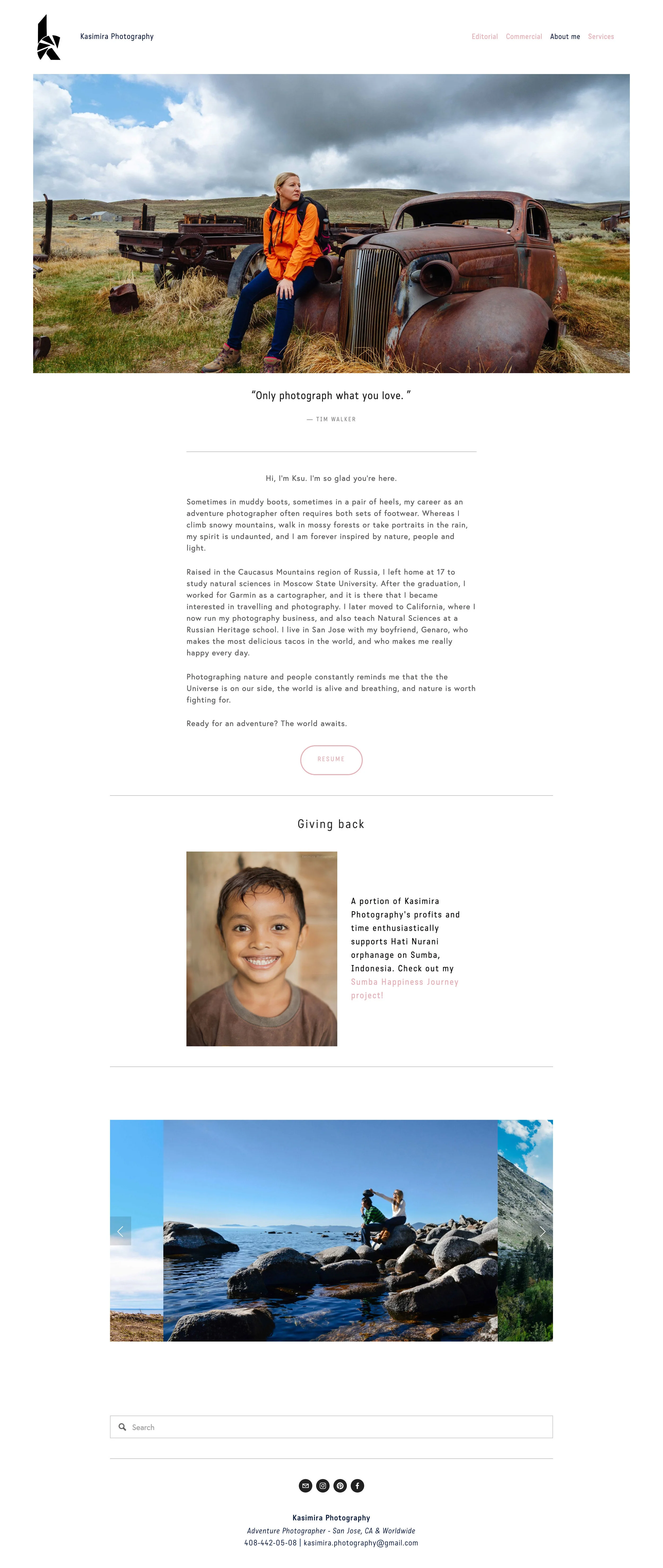 Redesigned About Page, Kasimira Photography