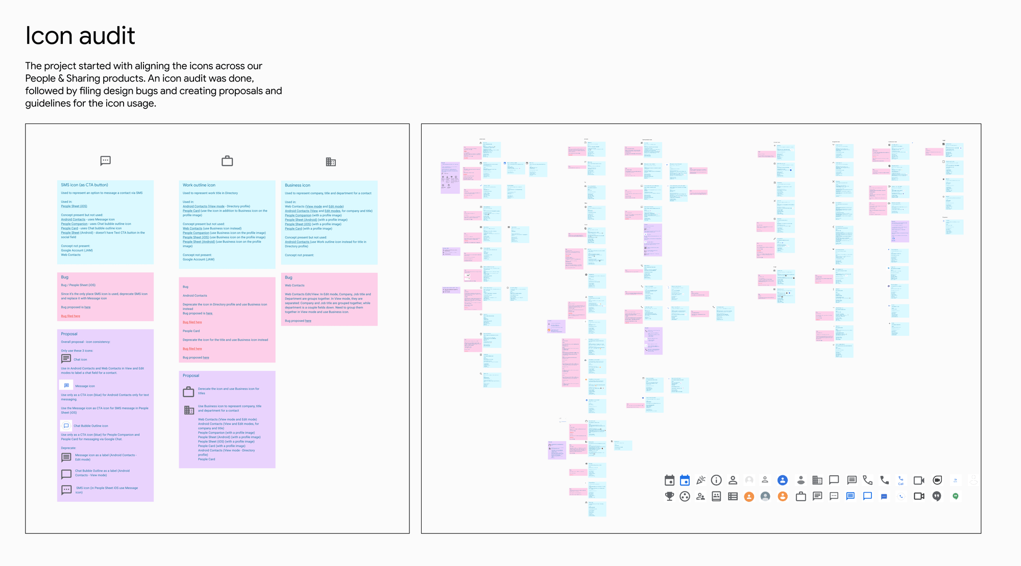 I started the project with doing an icon audit and aligning iconography across People &amp; Sharing products.