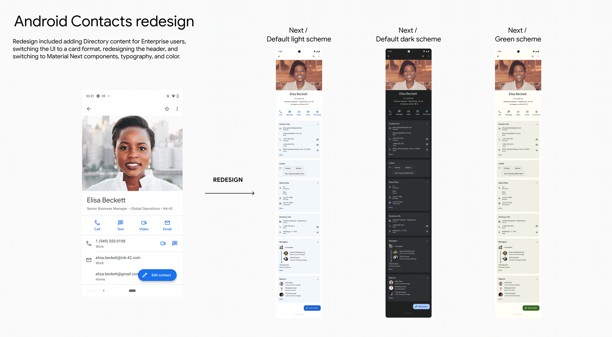 Android Contacts before and after redesign