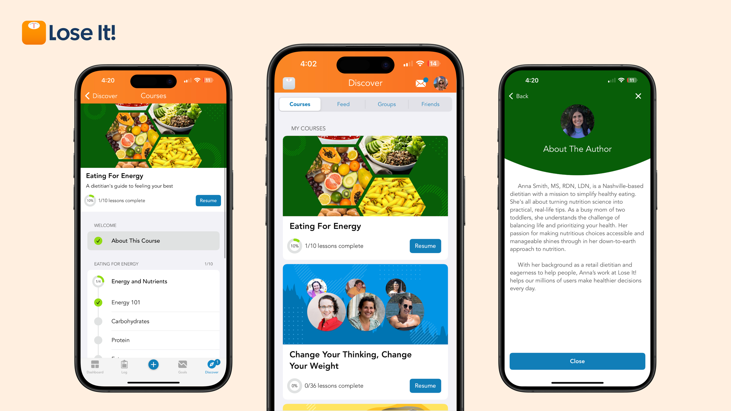 Monica Ma UX design project at Lose It Courses feature in UX and UI design 2023 IOS mobile design