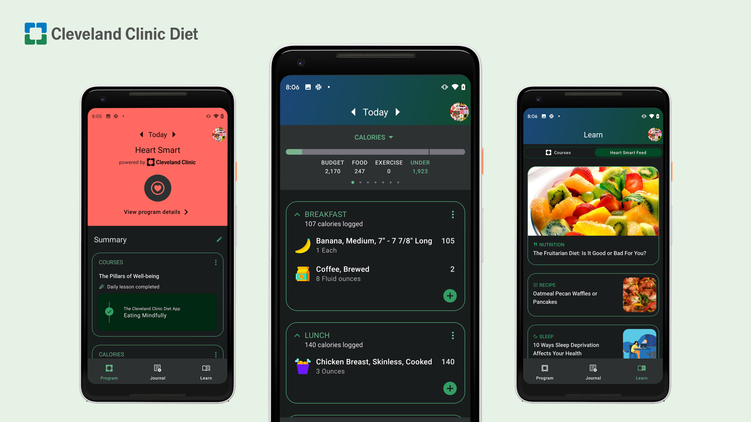 Monica Ma features UX UI design project for Cleveland Clinic Diet app in mindful nutrition_Android