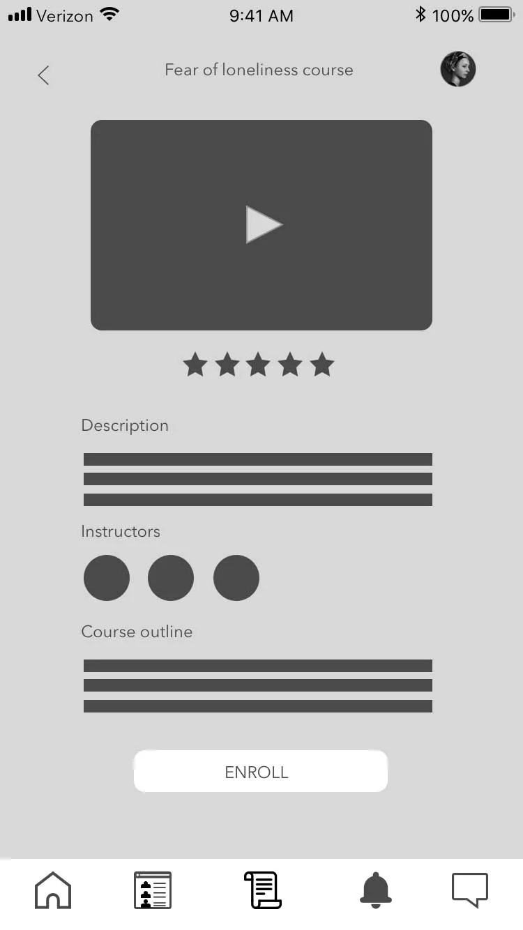 Course screen, low-fidelity