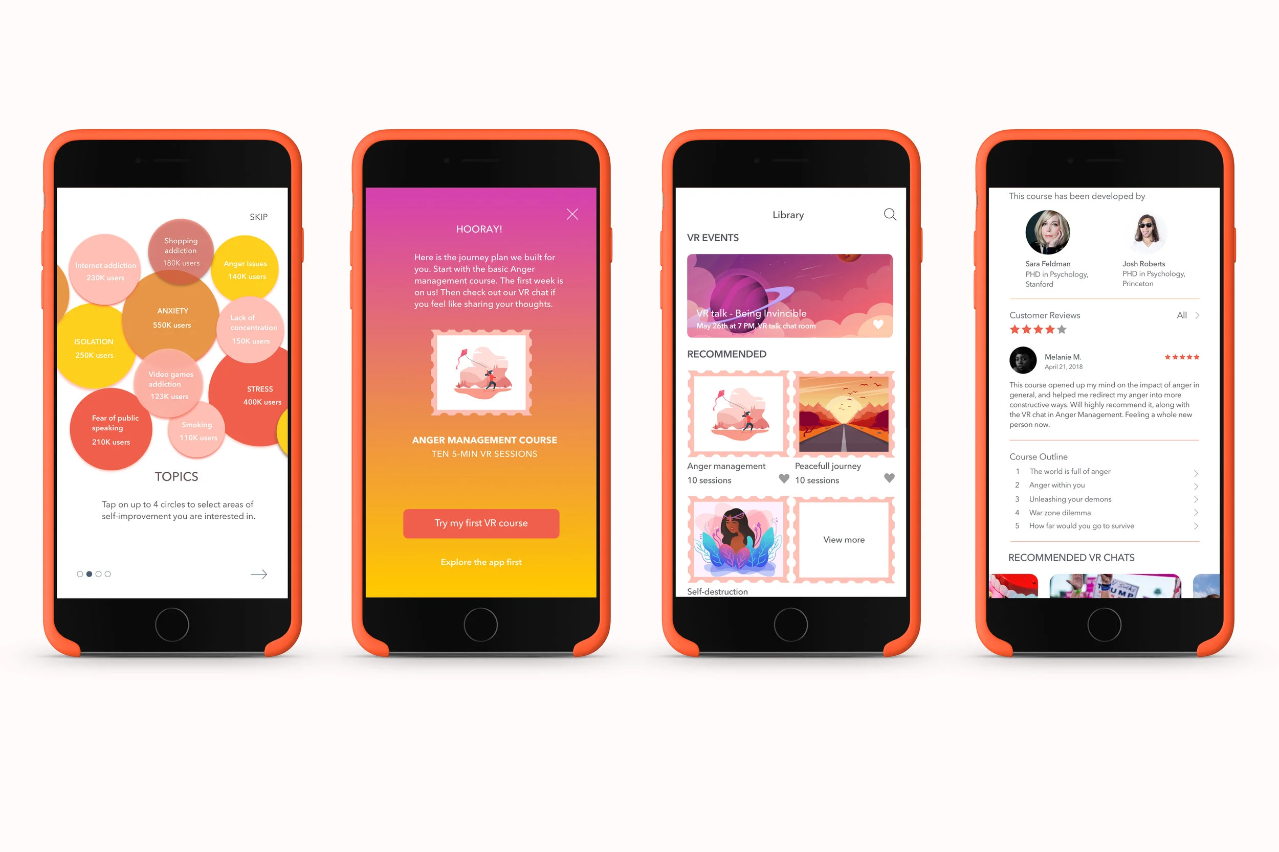Tutorial, Recommendation, Library and Course info screens, BRAVRY