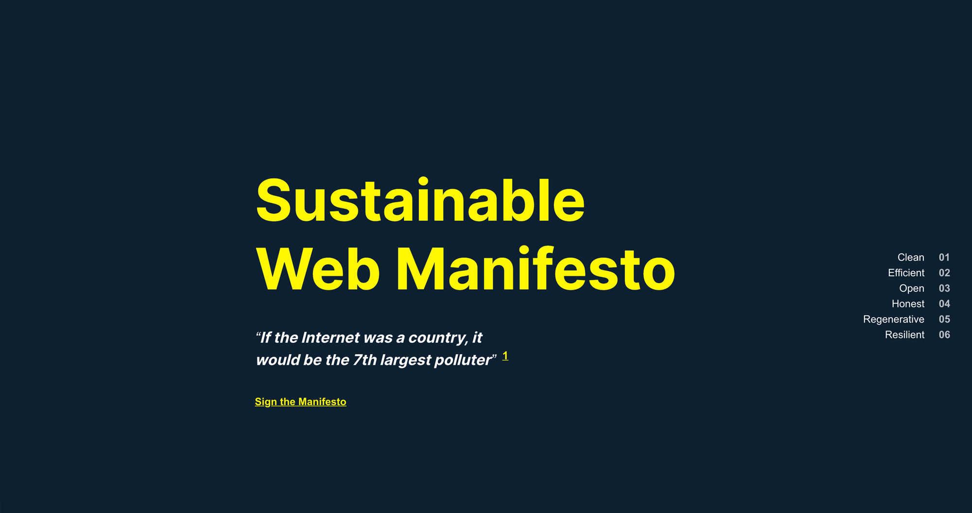 Sustainable Design Manifesto, Landing page