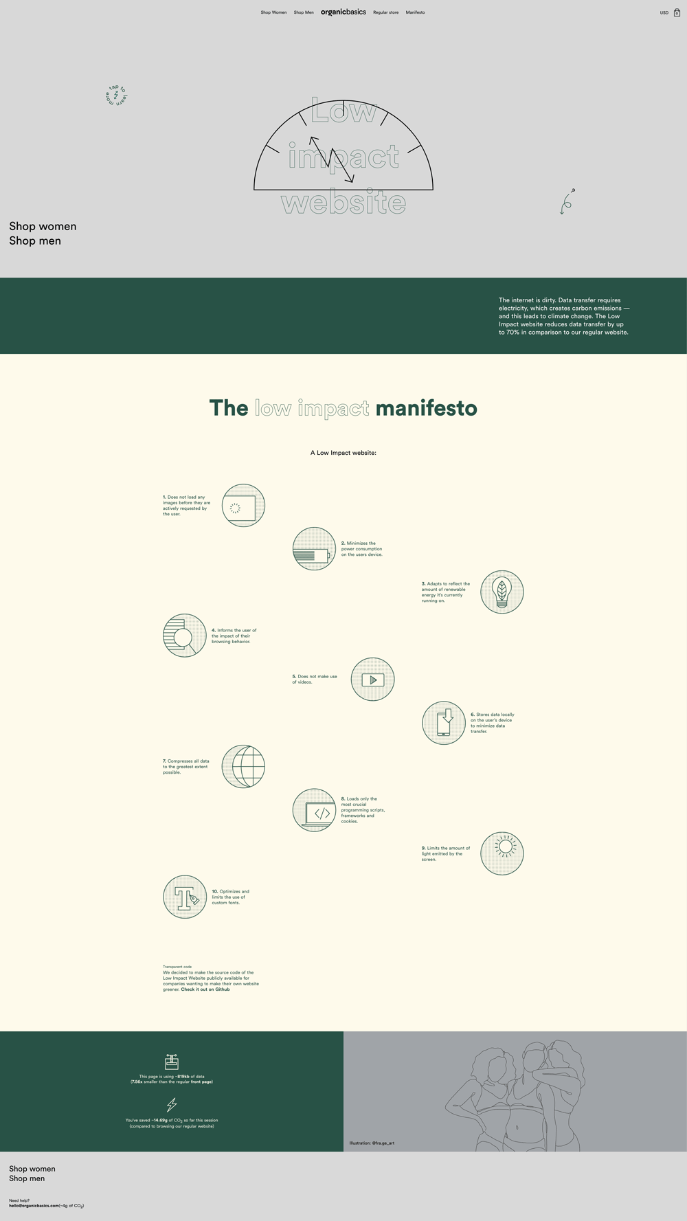Organic Basics website, Landing page