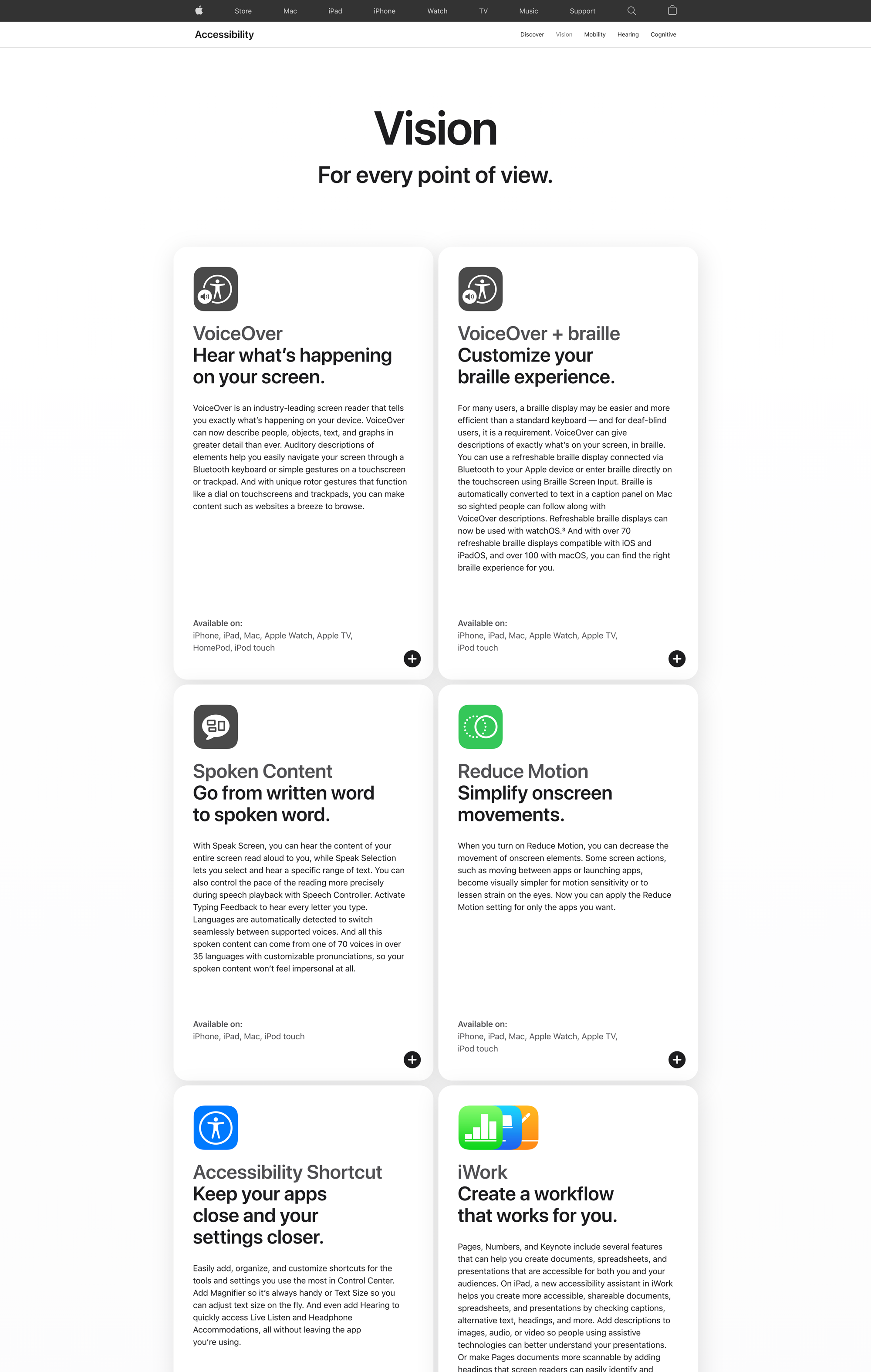 A snapshot of Apple’s Accessibility page